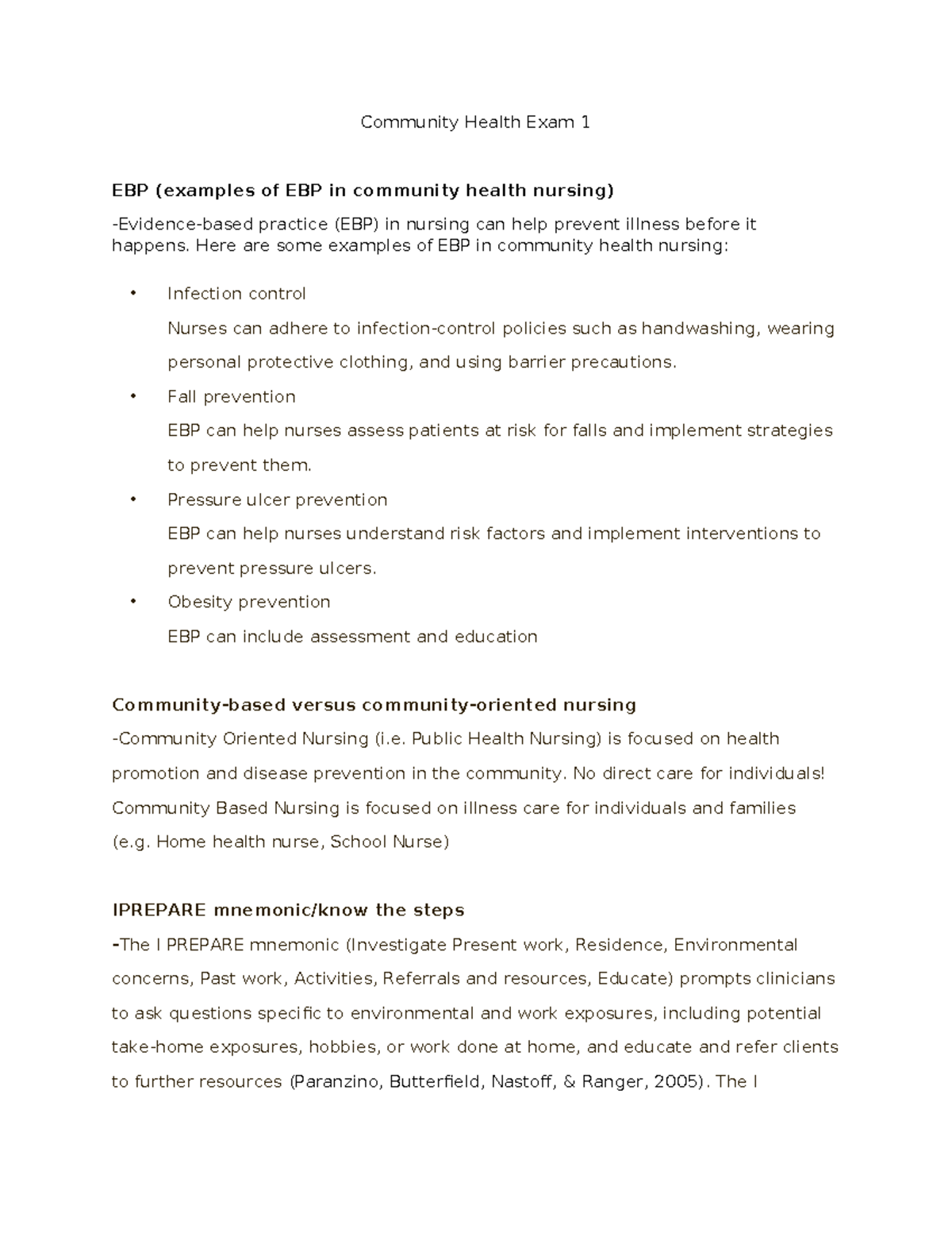 Community Health Nursing Exam 1 Study Guide - Community Health Exam 1 ...