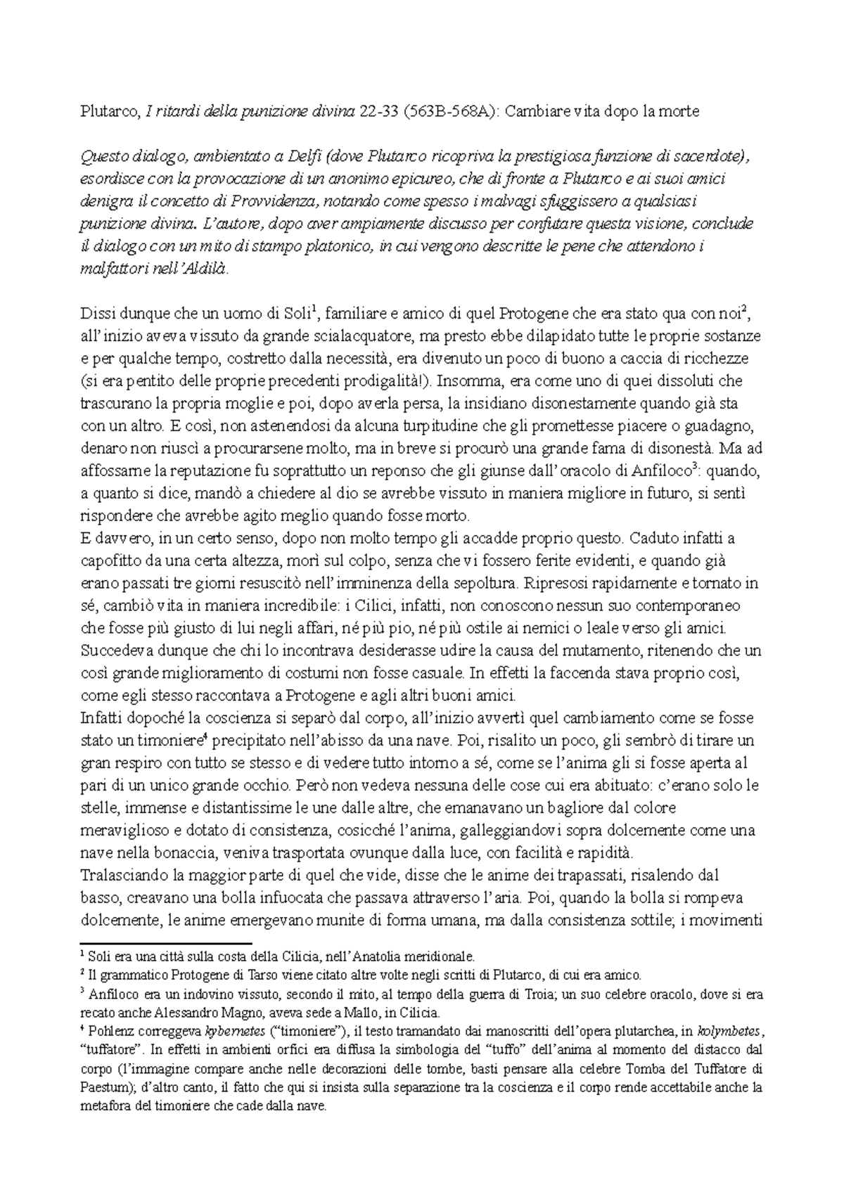 Traduzione Plutarco De sera numinis vindicta def Plutarco, I ritardi