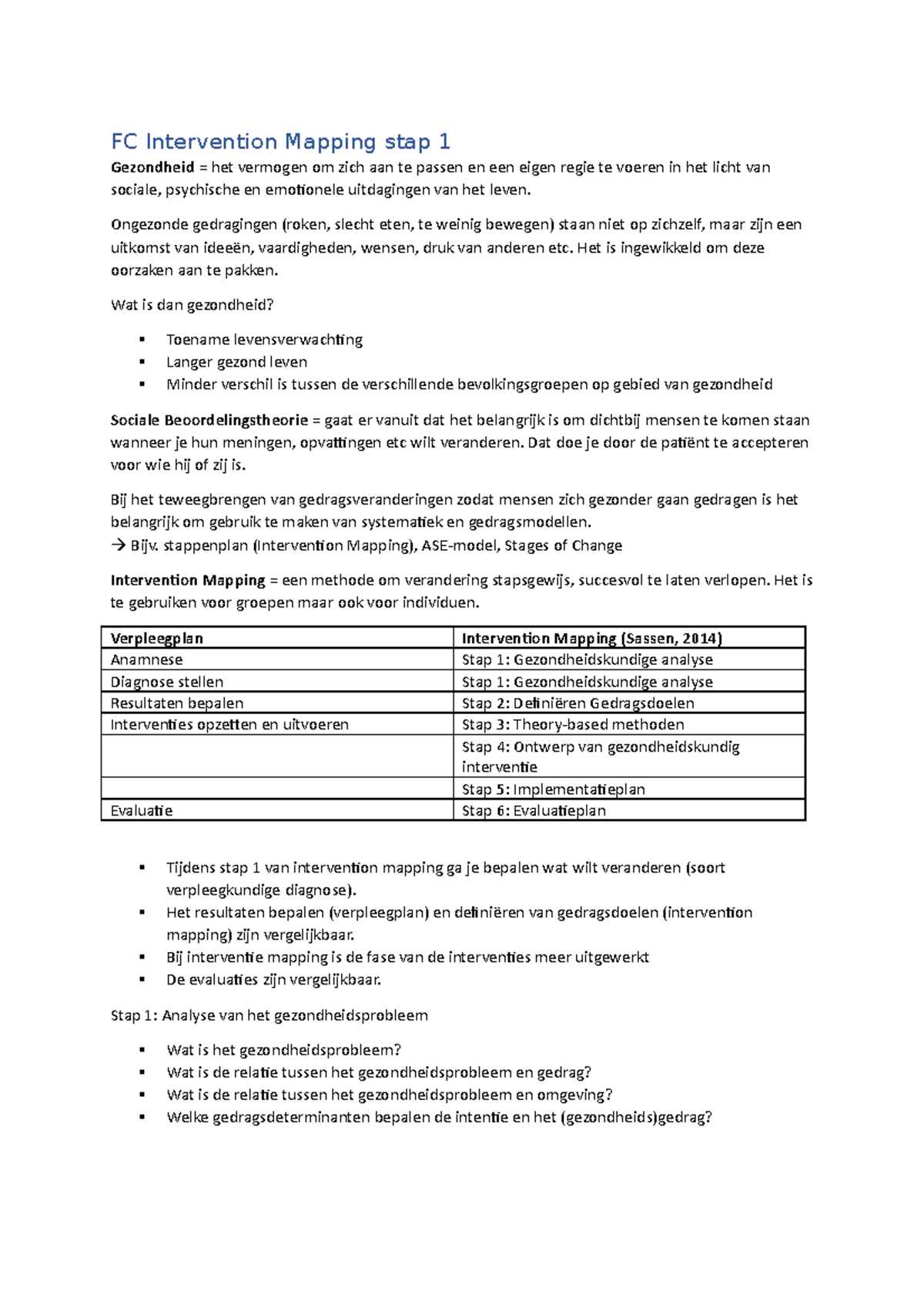 FC Intervention Mapping stap 1 - Ongezonde gedragingen (roken, slecht ...