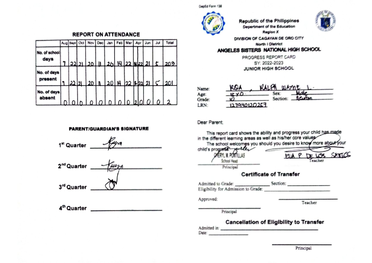 ROA, Ralph Wayne L - Pananaliksik - DepEnd Form 138 Republic of the ...