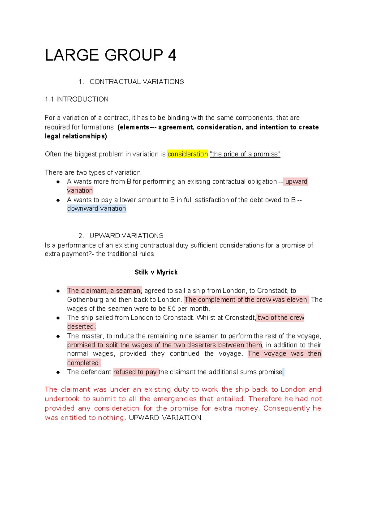 WS4 Contract LAW - Lecture notes 4 - LARGE GROUP 4 1. CONTRACTUAL ...