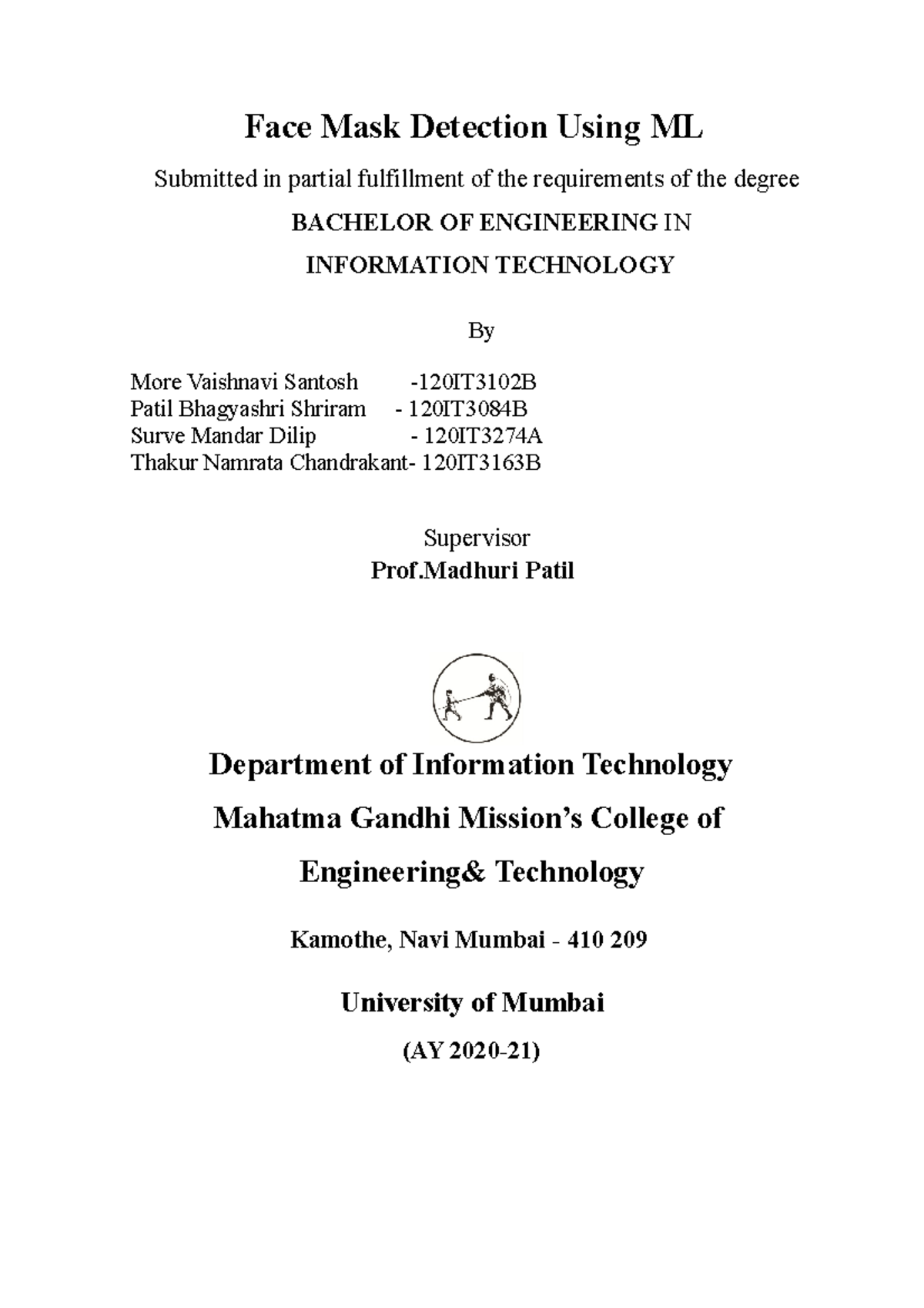 Report sddsa Face Mask Detection Using ML Submitted in partial
