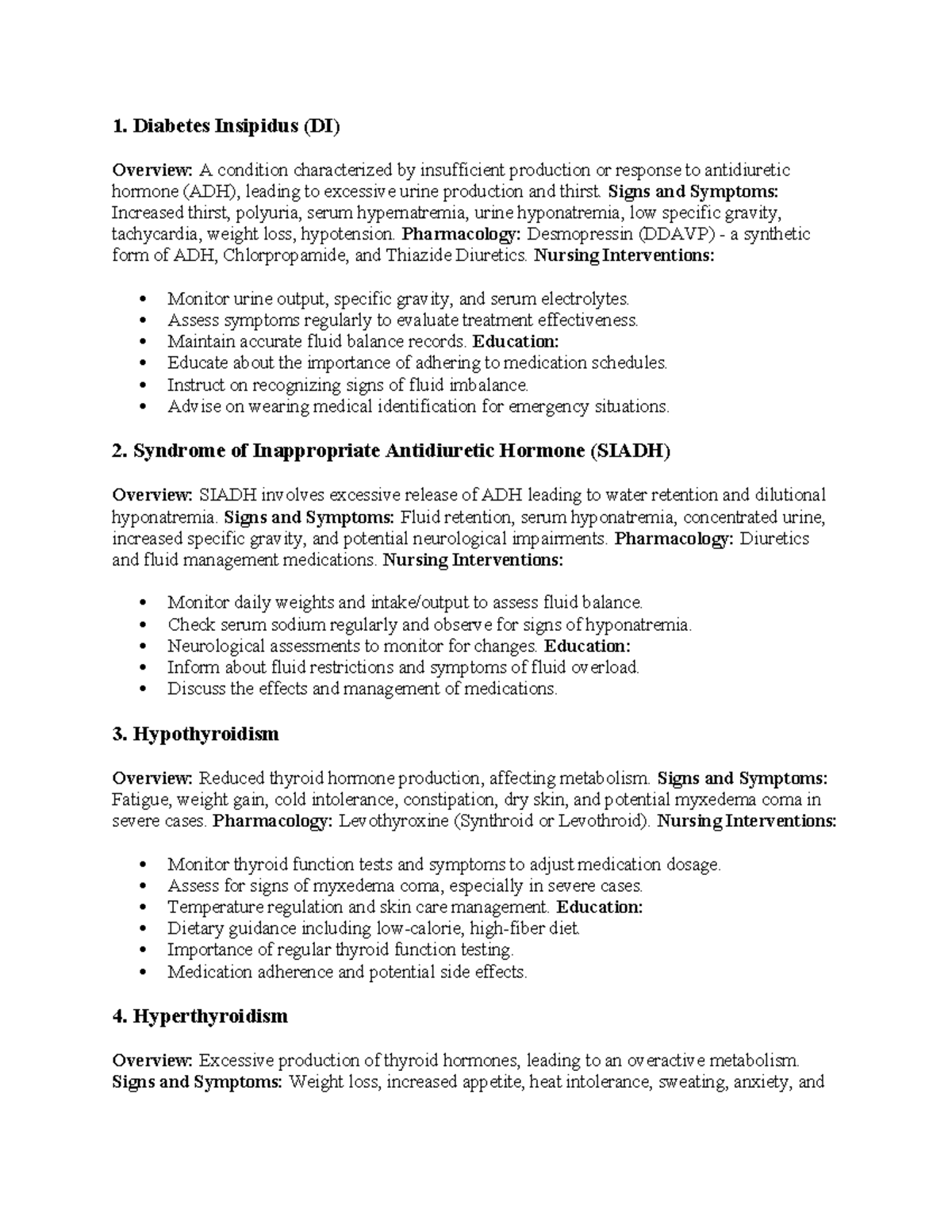 Endocrine Notes for Med Surg 2 Course - Atlanta, Herzing - 1. Diabetes ...