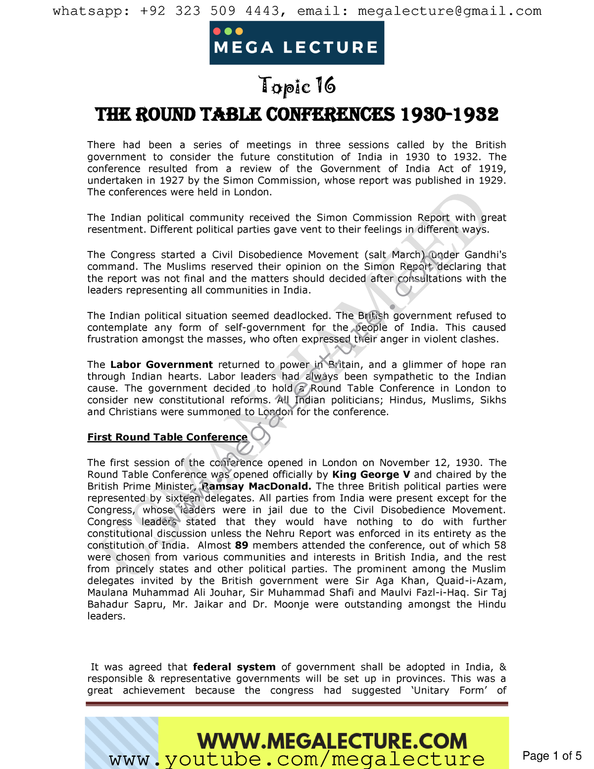 HIST Topic 16 THE Round Table Conferences - Topic 16 THE ROUND TABLE ...