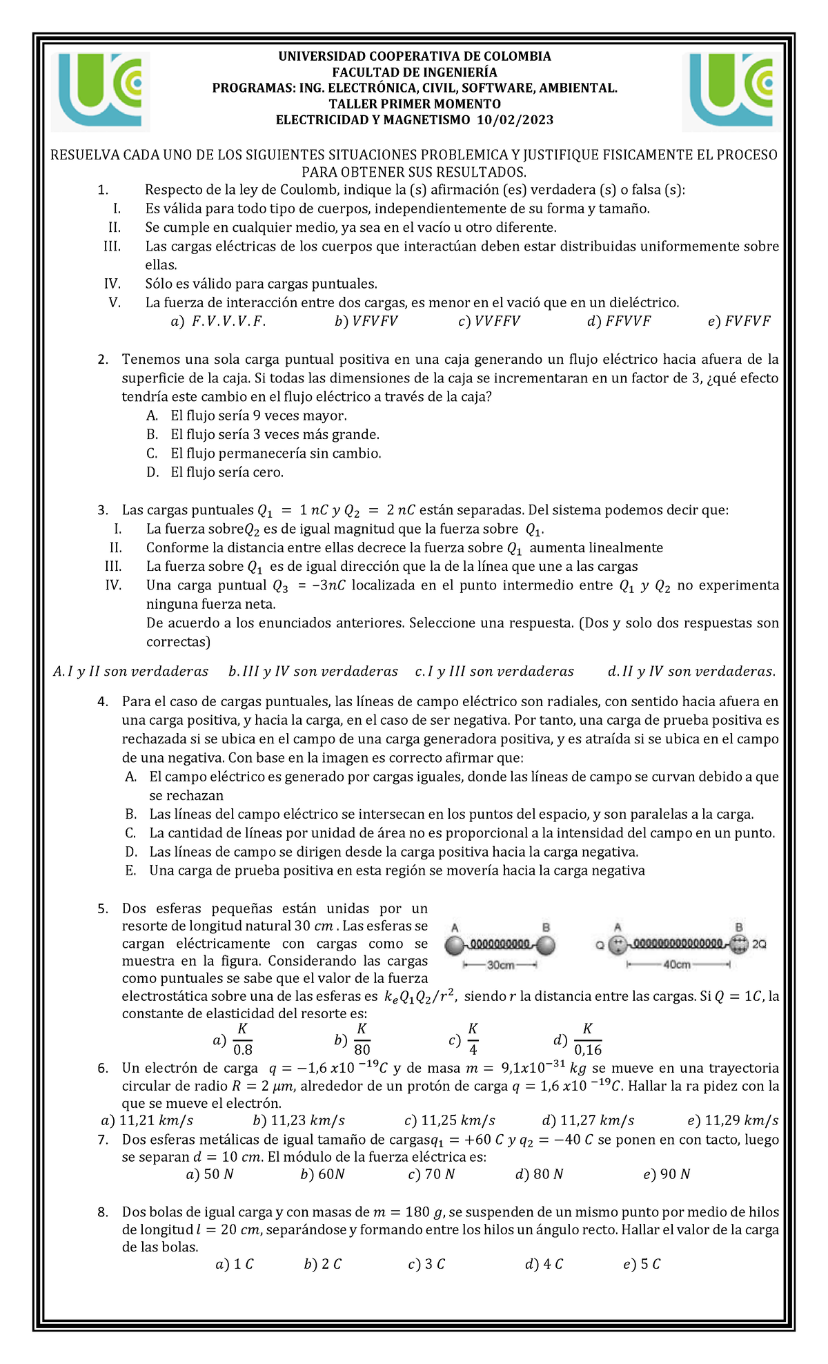 Taller GR3DFGHJ JJHGHG HHGGG IIJJIJ - quimicA - Electricidad y Magnetismo  Taller - Studocu