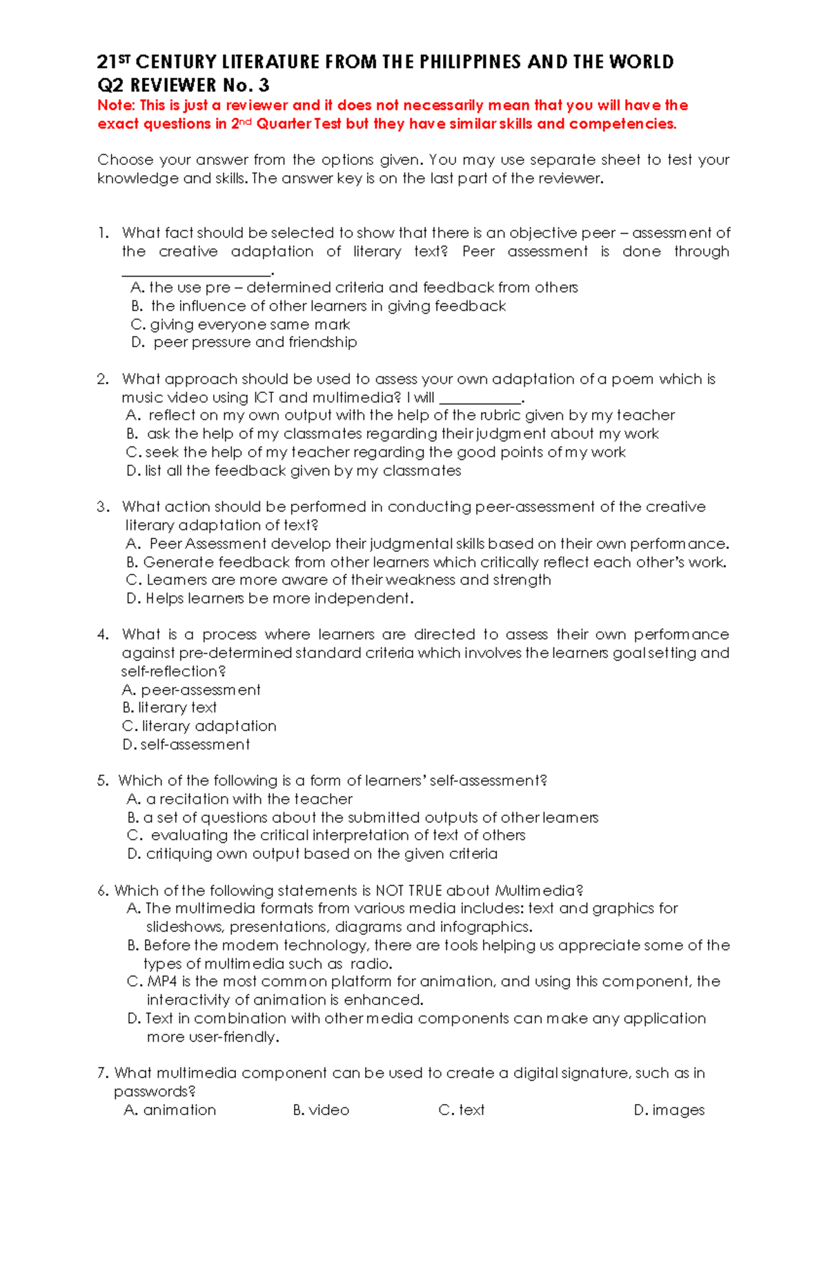 3 Reviewer-21st - reviewer - Q2 REVIEWER No. 3 Note: This is just a ...