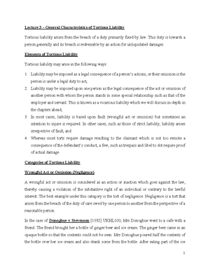 Lecture 1 - The Law Of Tort Introduction - TOPIC 1: INTRODUCTION TO THE ...