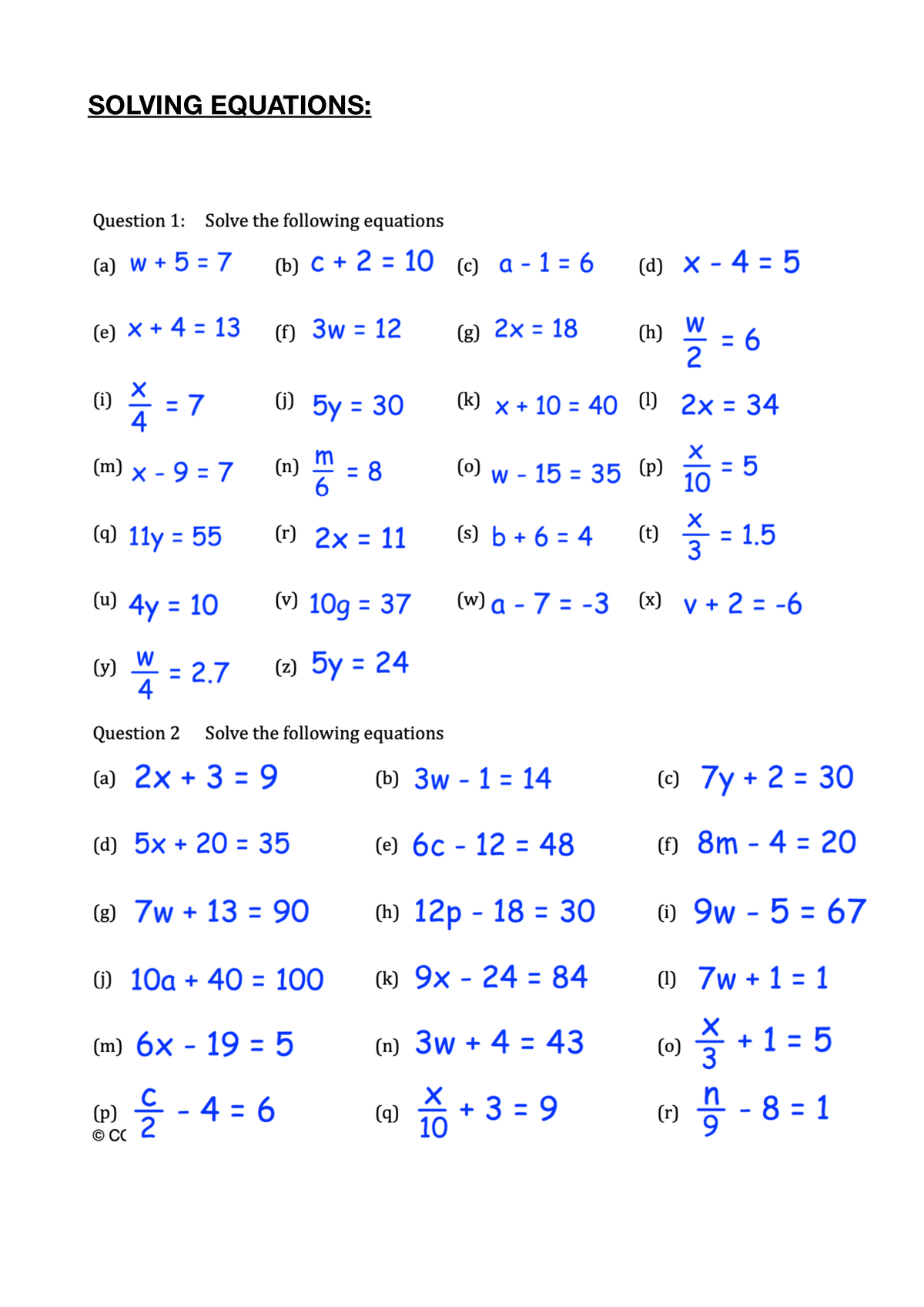 Y8 Solving Equations - great maths questions with answers. - SOLVING ...