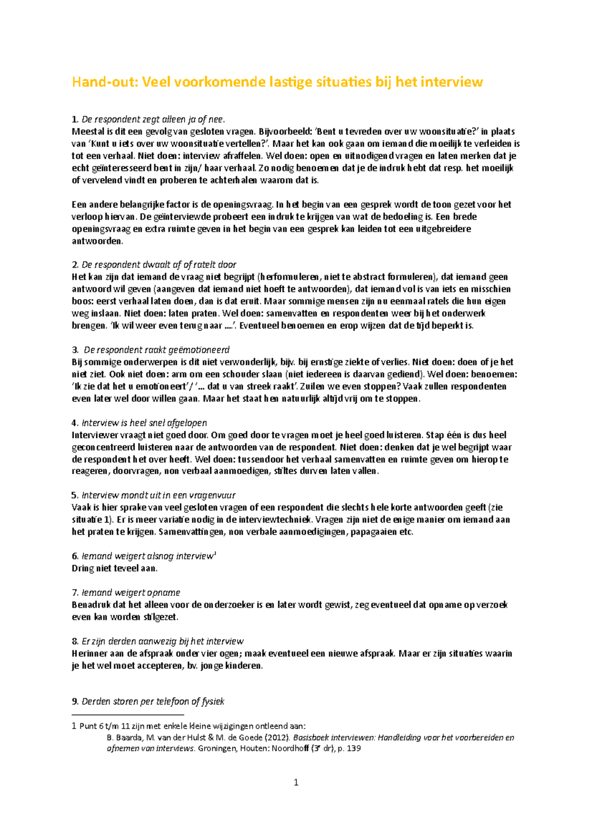 Handout lastige situaties interview - Hand-out: Veel voorkomende ...