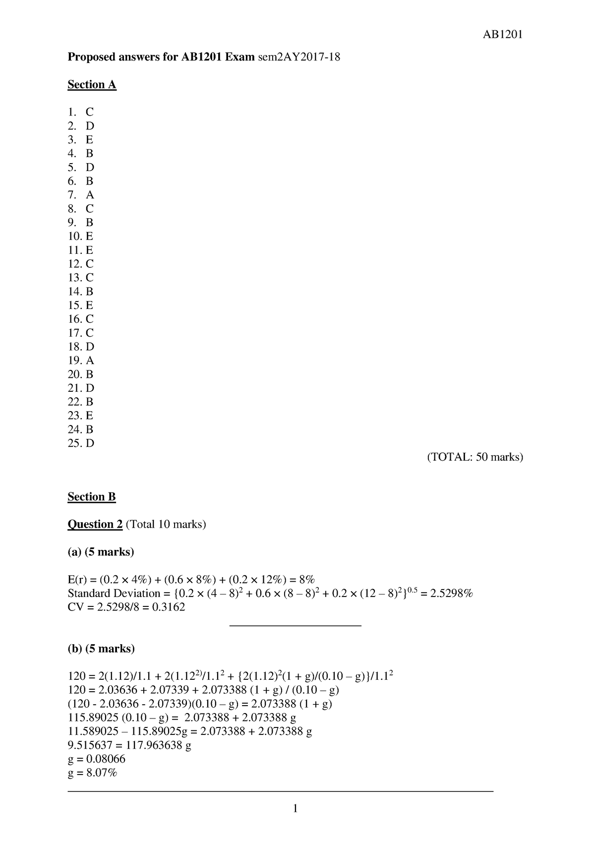 AB1201 2017-2018 Sem2 A - Proposed Answers For AB1201 Exam Sem2AY2017 ...