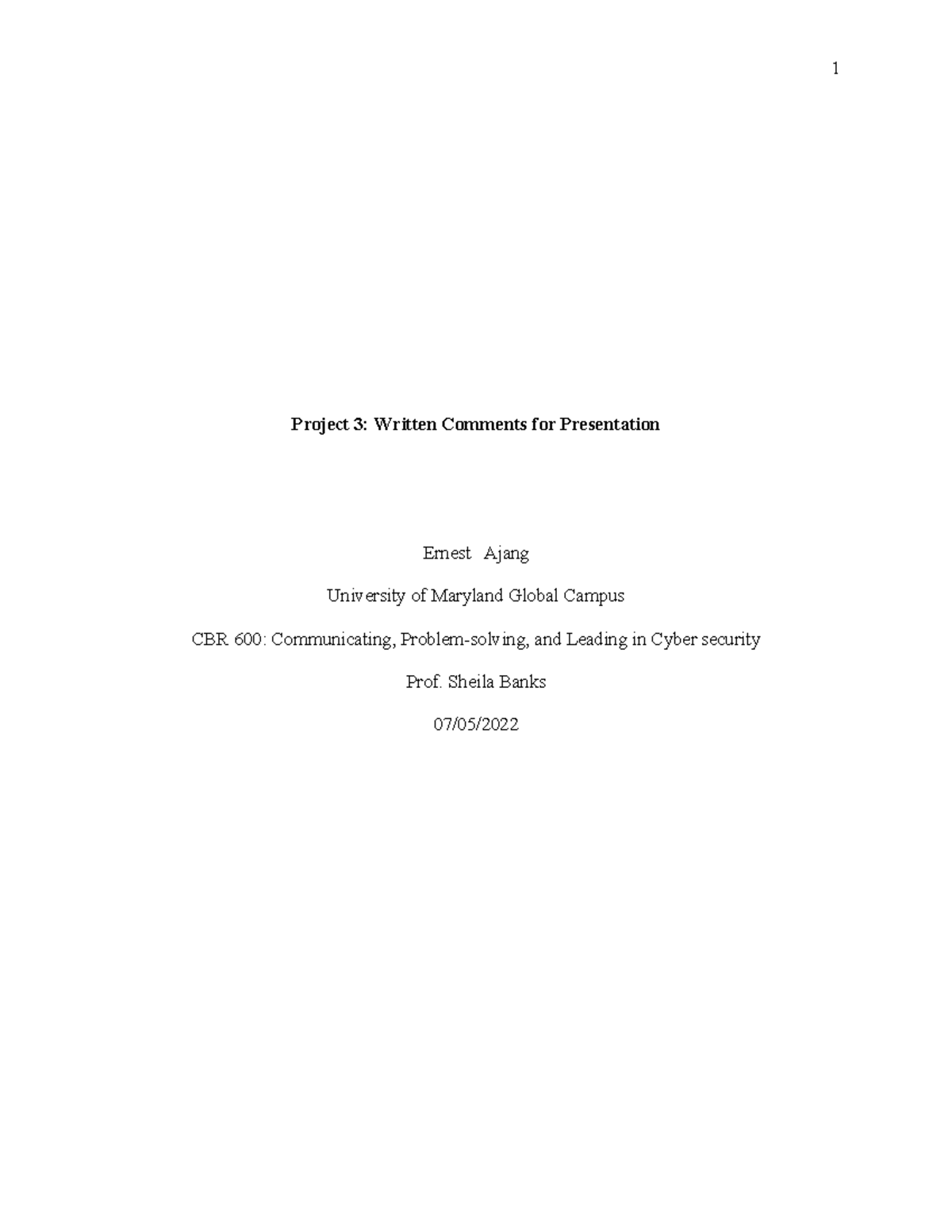 Project 3 -Written Comments for Presentation - Project 3: Written ...