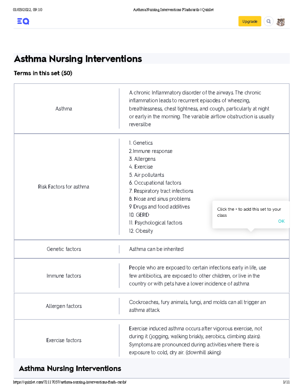 Asthma Nursing Interventions Flashcards Quizlet Upgrade Asthma