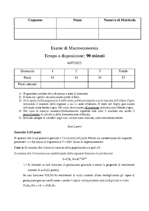 Simulazione Esame Soluzioni Macroeconomia - Simulazione Esame Di ...