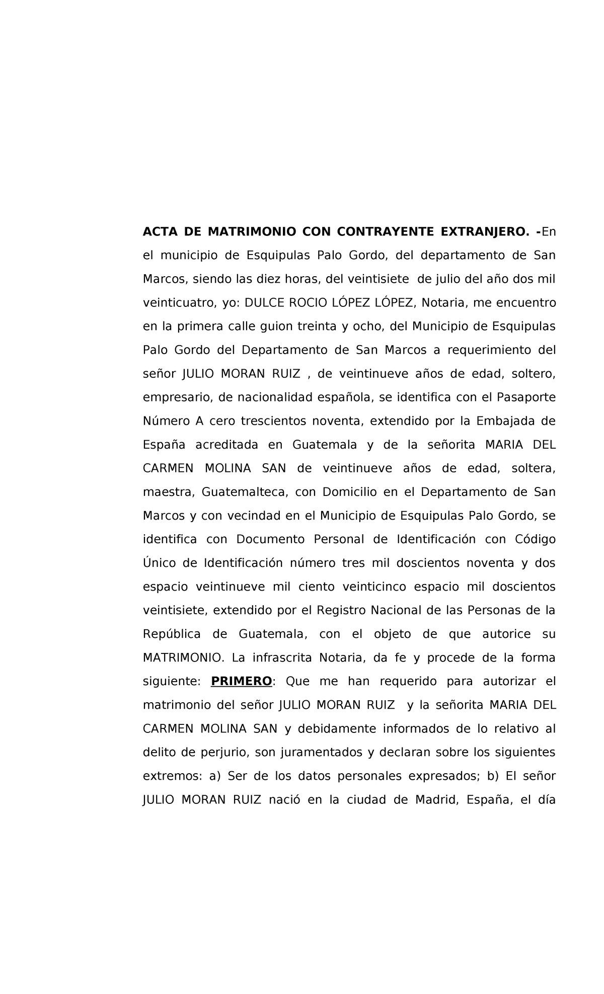 ACTA DE Matrimonio CON Contrayente Extranjero - ACTA DE MATRIMONIO CON ...