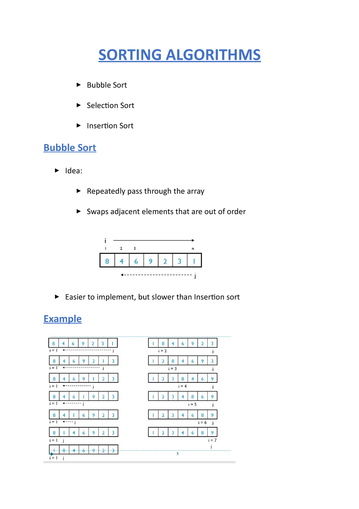 Sorting Algorithms - SORTING ALGORITHMS Bubble Sort Selection Sort ...