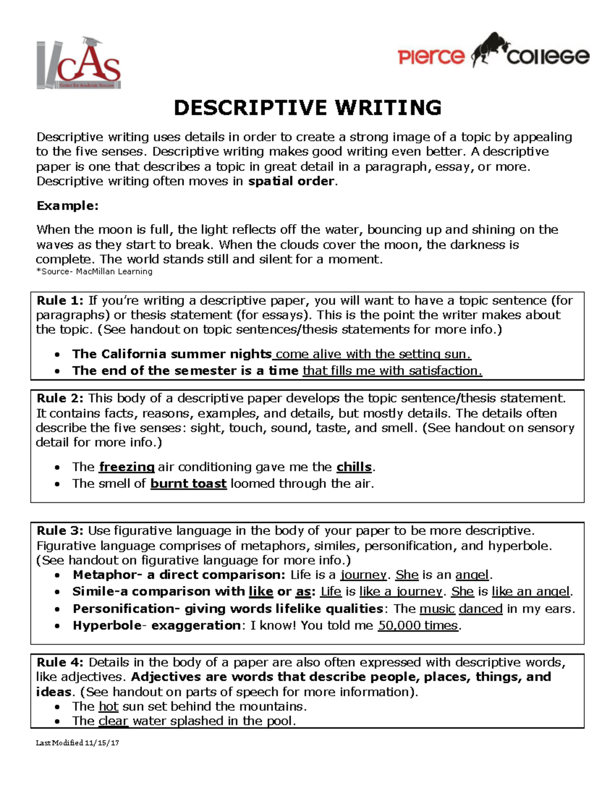 descriptive essay structure example