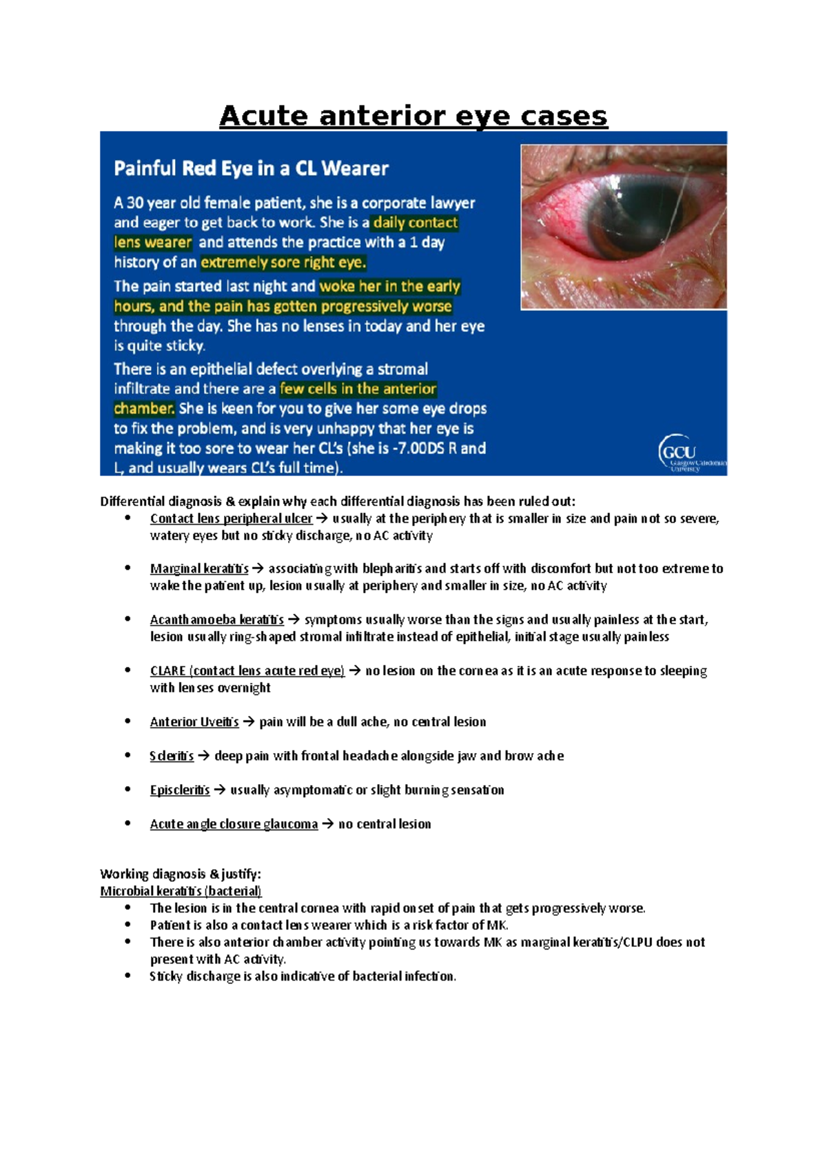 B3 - Acute anterior eye cases - Acute anterior eye cases Differential ...