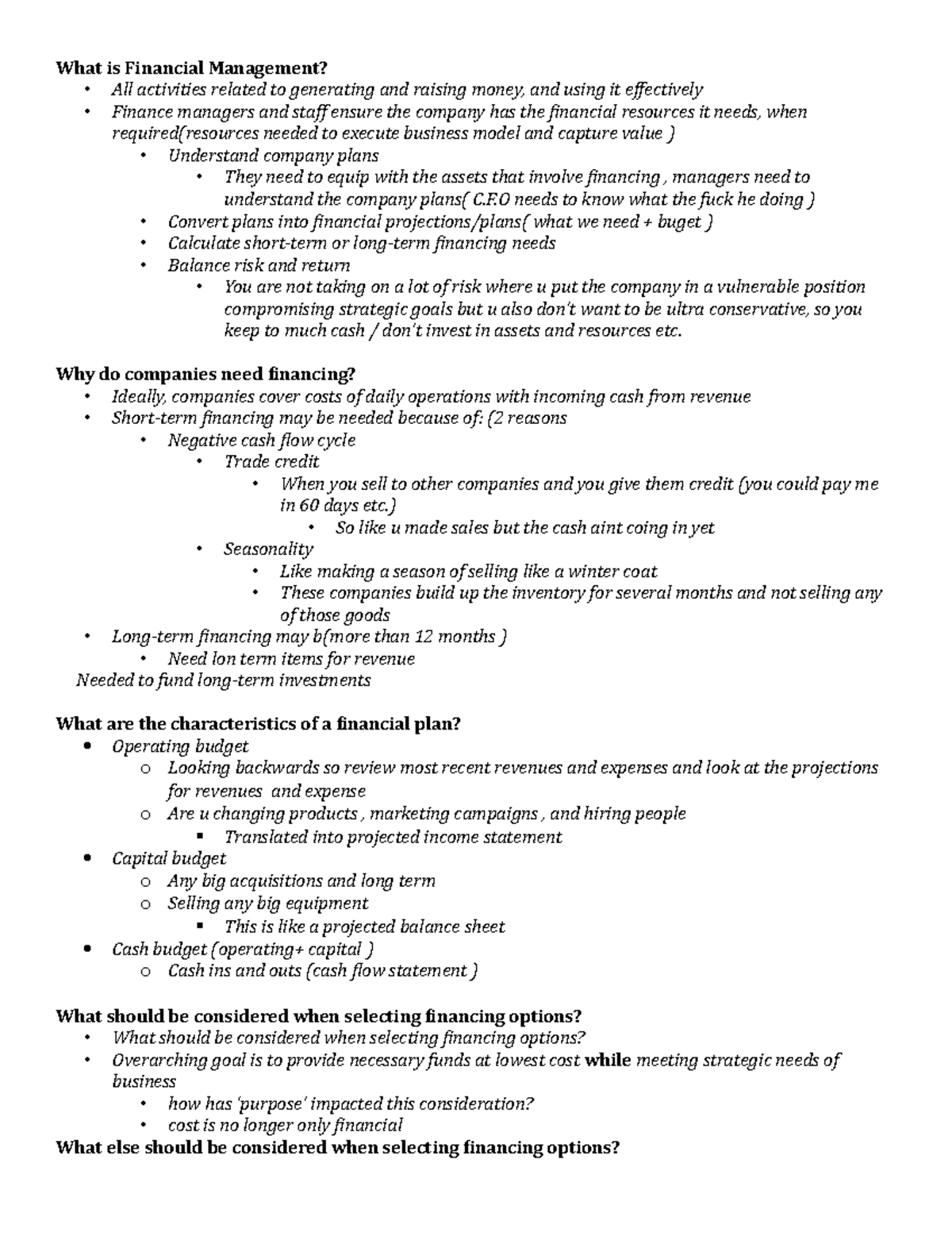 finance week 7 notes - What is Financial Management? - All activities ...