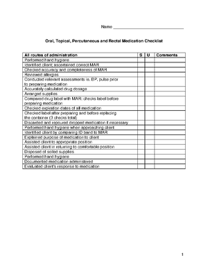 Checklist Nasal Cannula, Mask - Name _______________________________ NS ...
