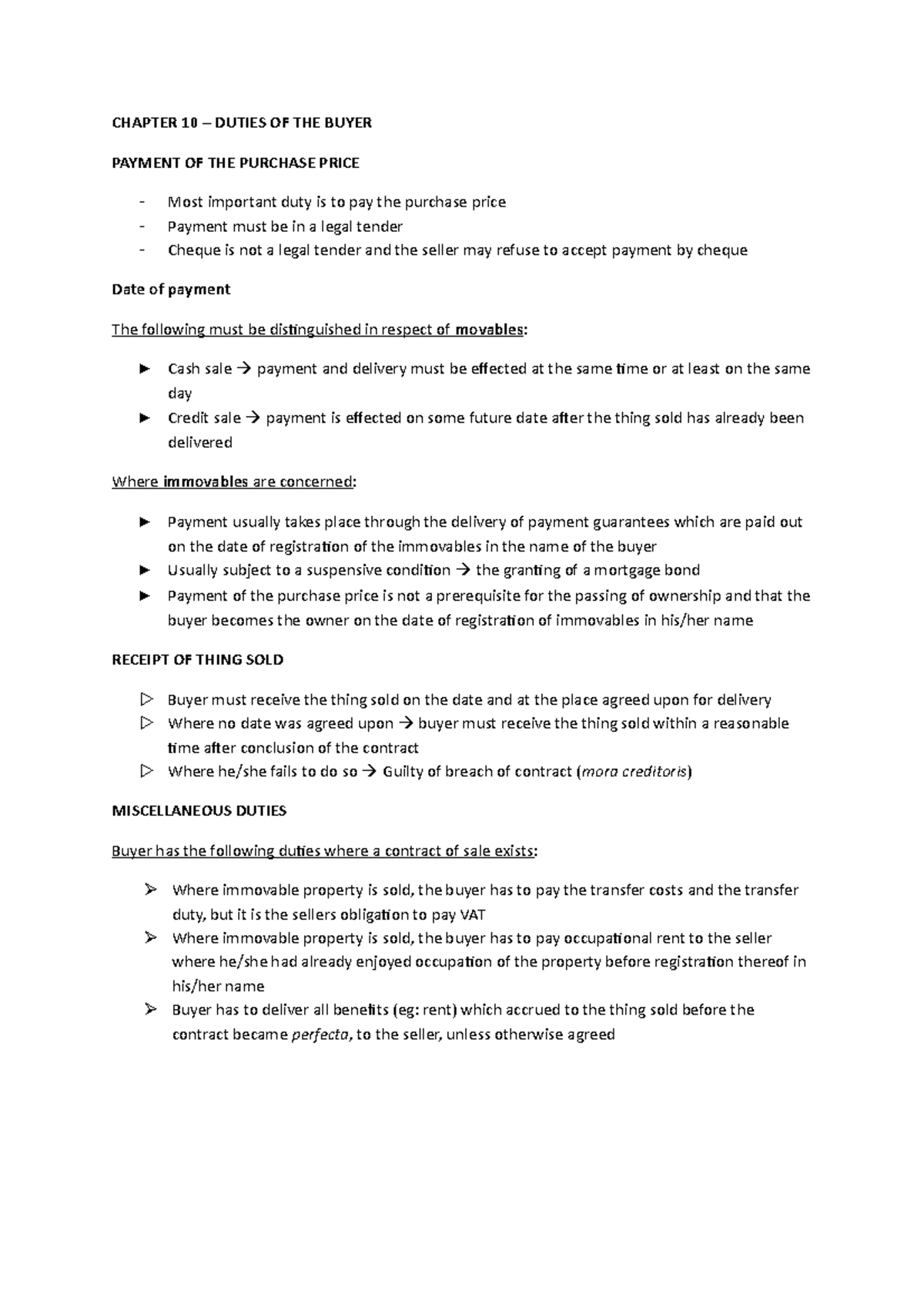 CH10 summary BER - CHAPTER 10 DUTIES OF THE BUYER PAYMENT OF THE ...