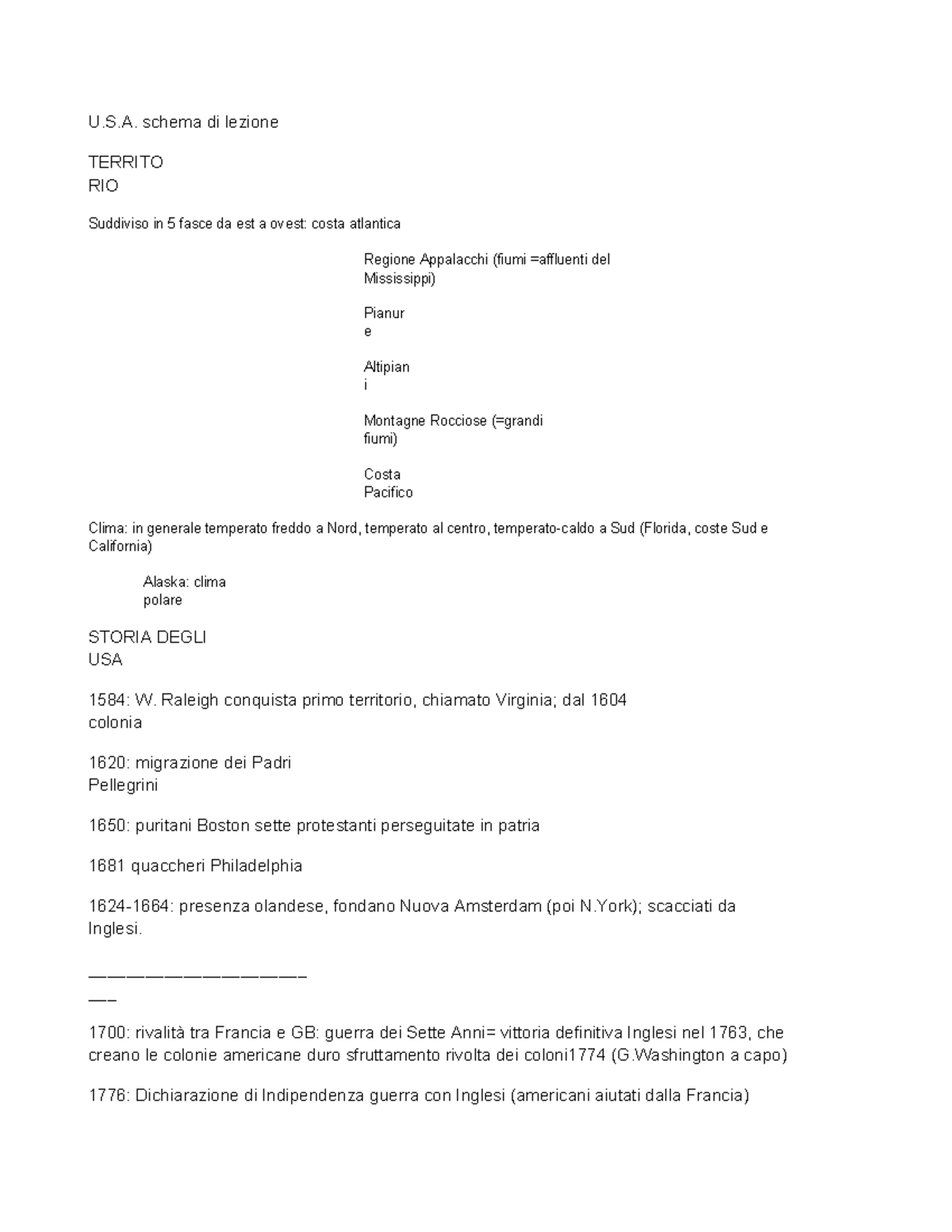 riassunto date importanti storia USA - U.S. schema di lezione TERRITO ...