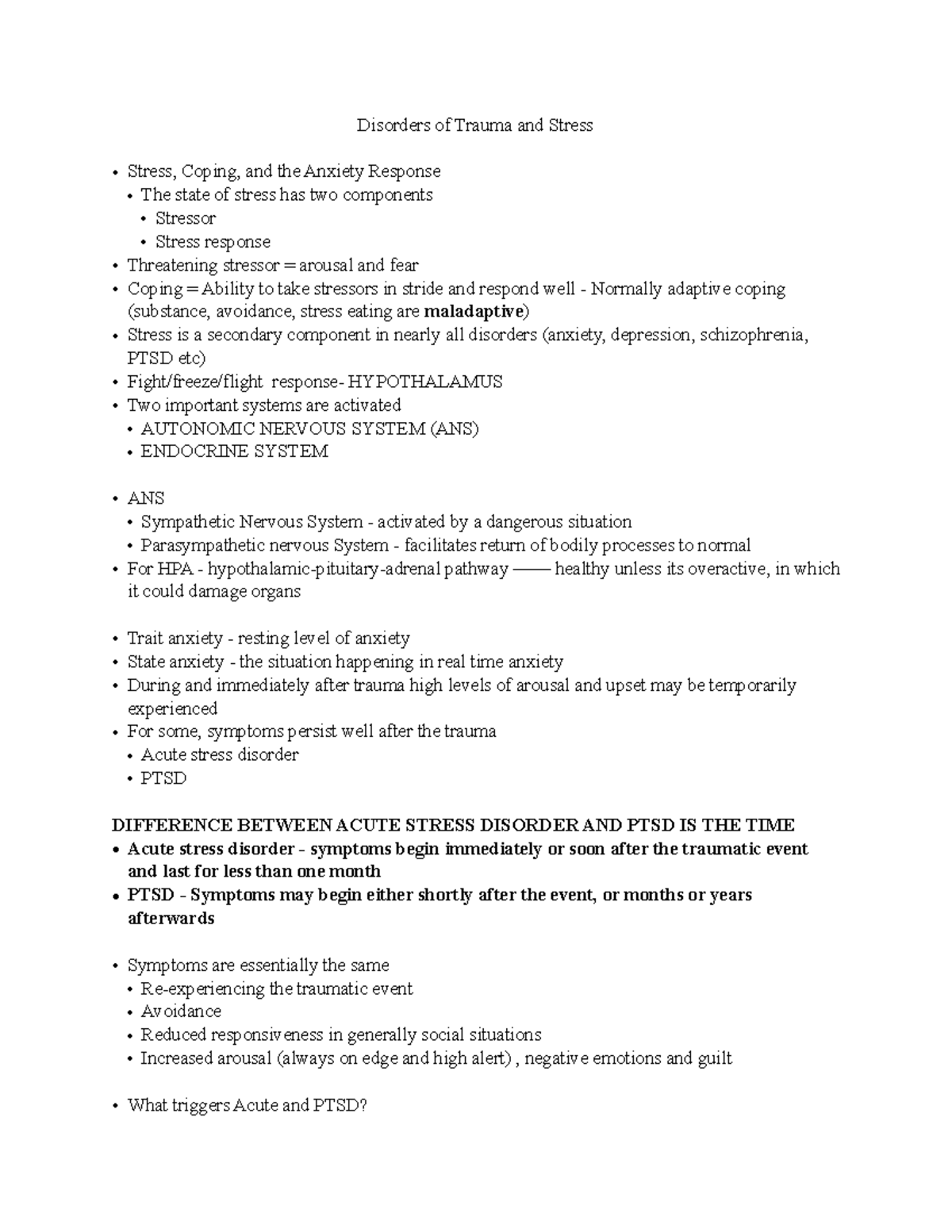Abnormal Psych Disorders of Trauma and Stress - Disorders of Trauma and ...
