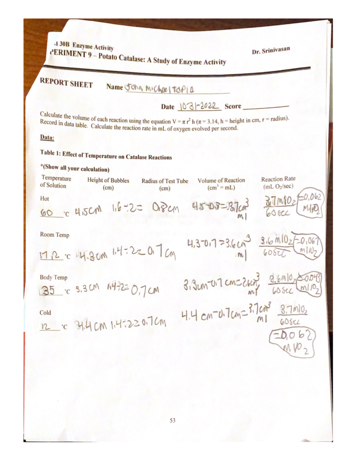 Enzyme Activity Lab Lab Report Chem 30B Studocu