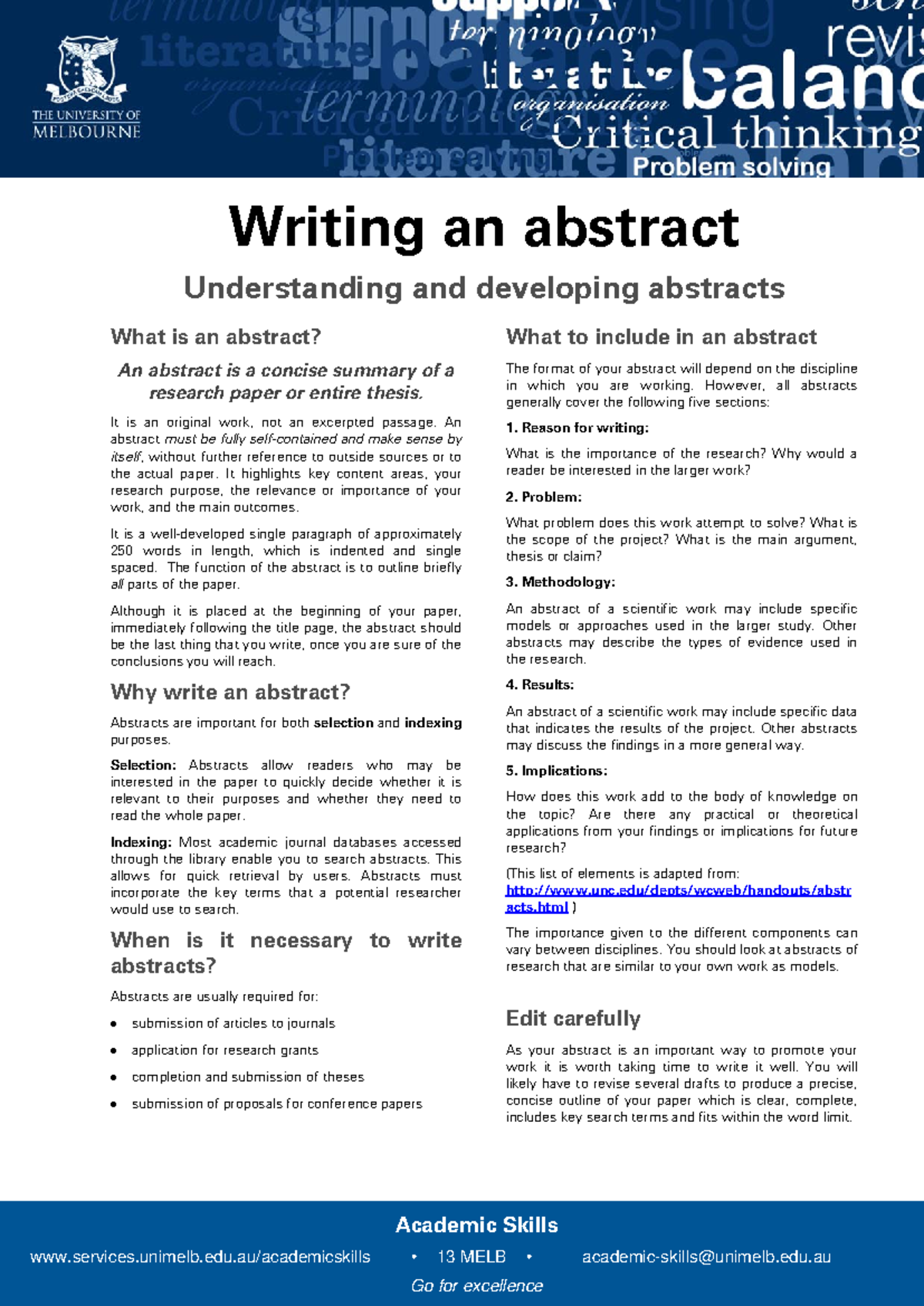Writing an Abstract Update 051112 - Academic Skills services.unimelb ...