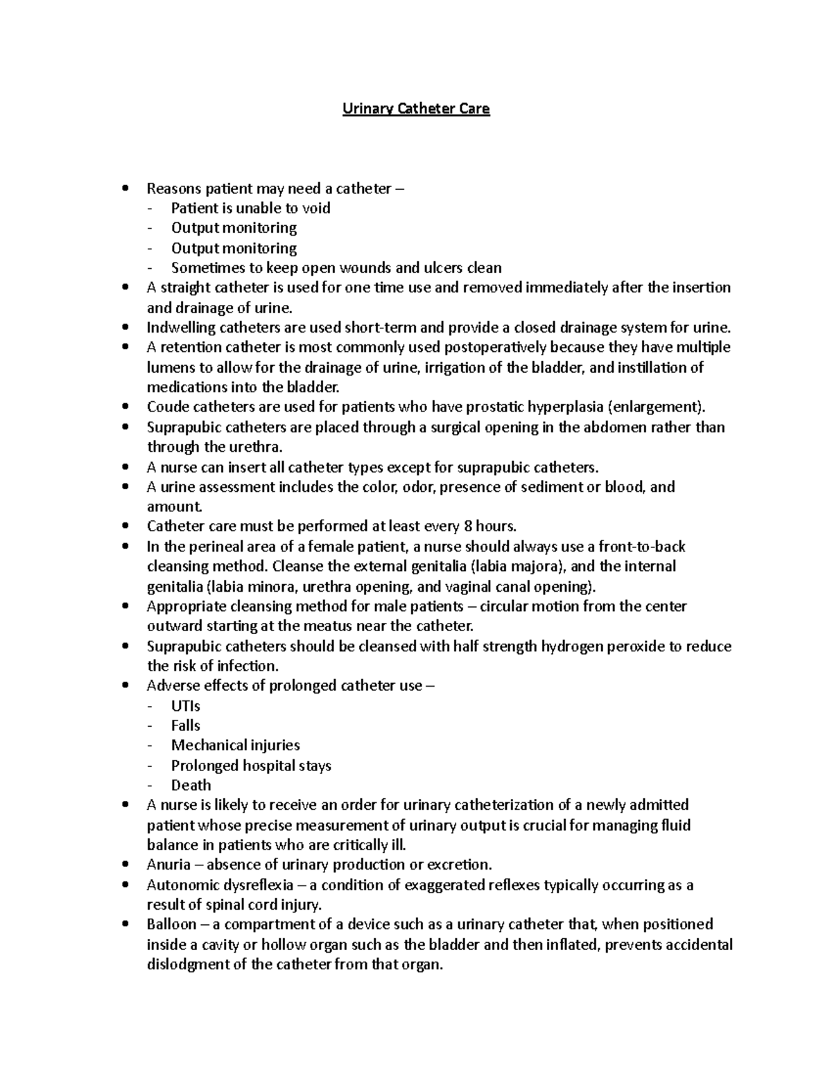 Urinary Catheter Care lecture notes Urinary Catheter Care Reasons