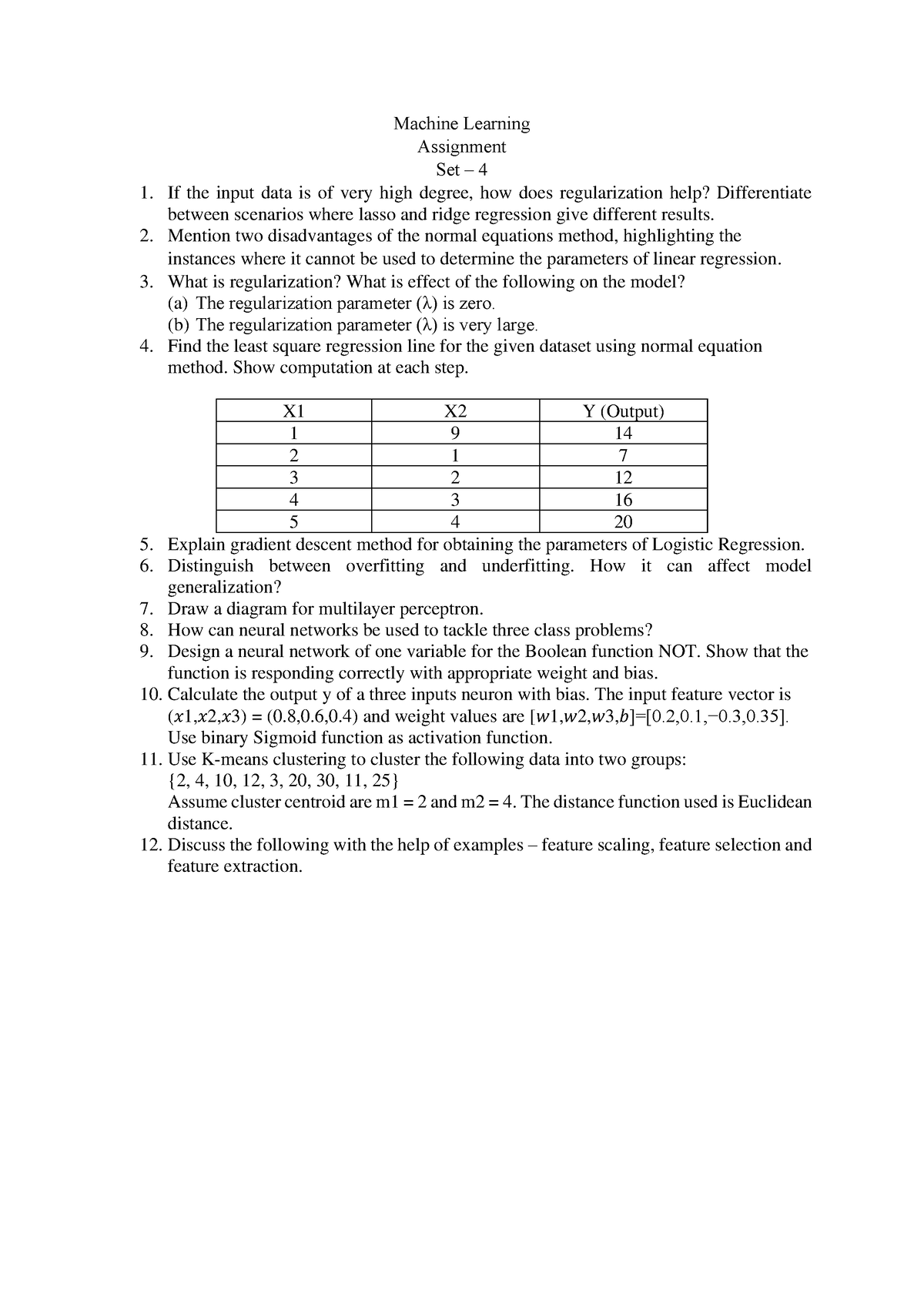 ML Assignment Set-4 - Machine Learning Assignment Set – 4 If the input ...