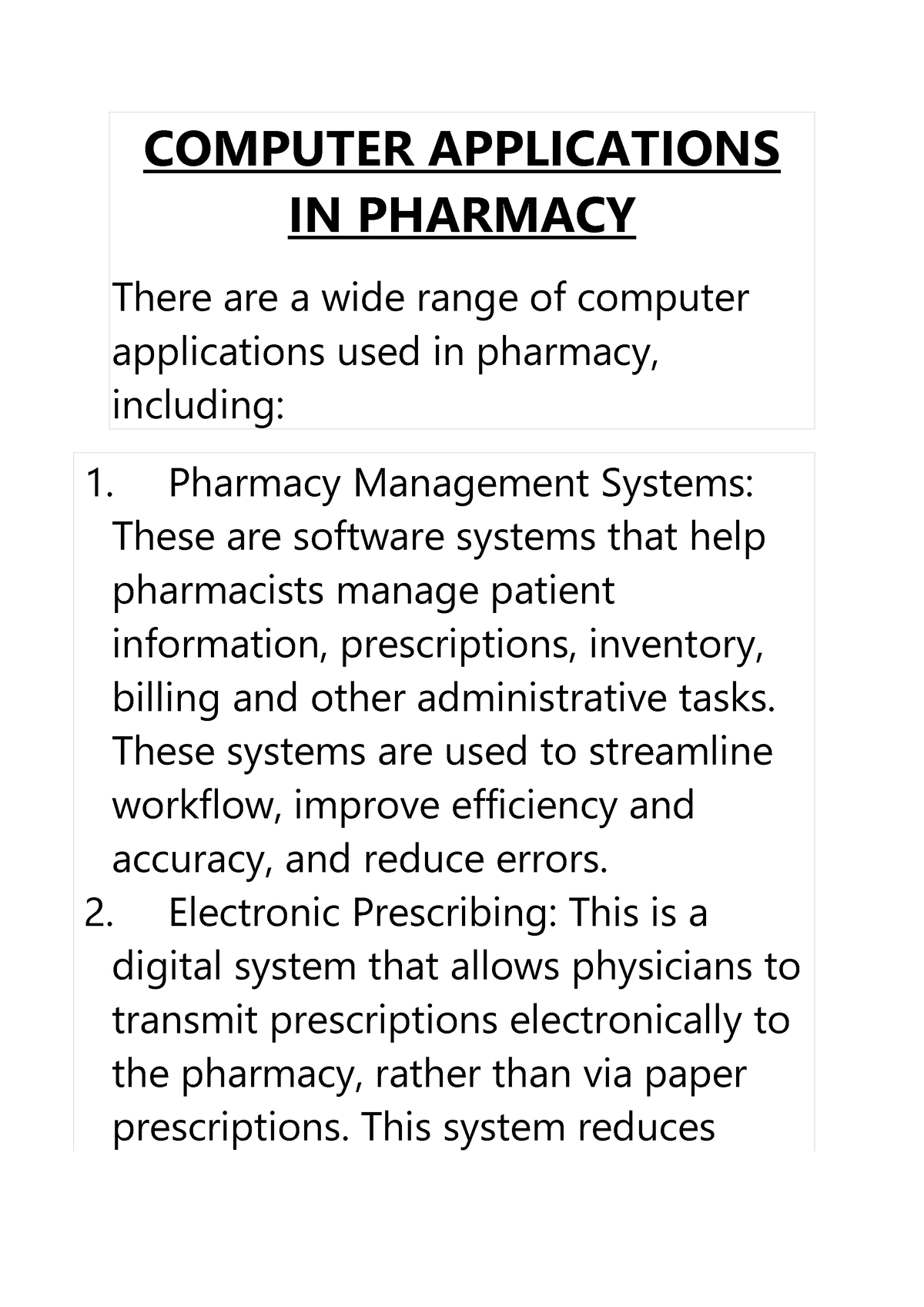 Computer Applications IN Pharmacy 1-4 - COMPUTER APPLICATIONS IN ...