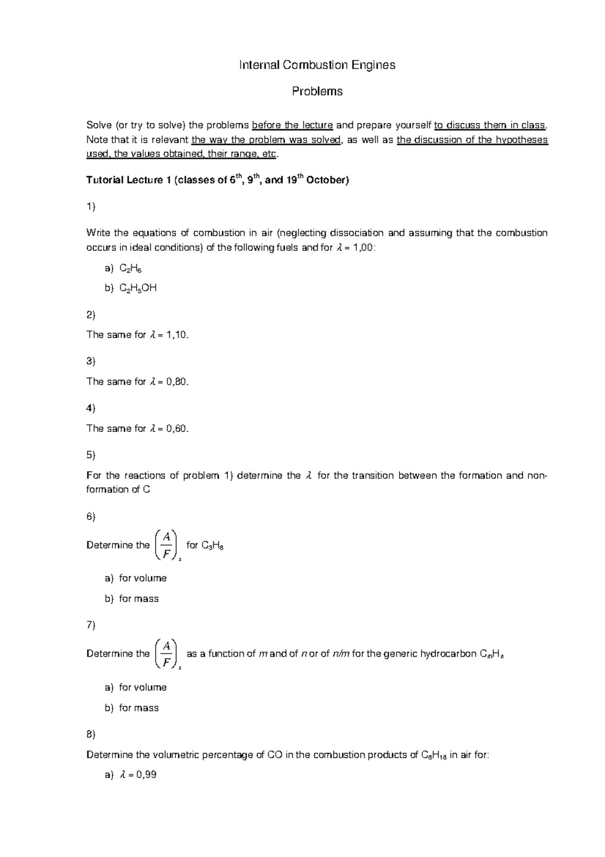 List of problems - ENG - Internal Combustion Engines Problems Solve (or ...