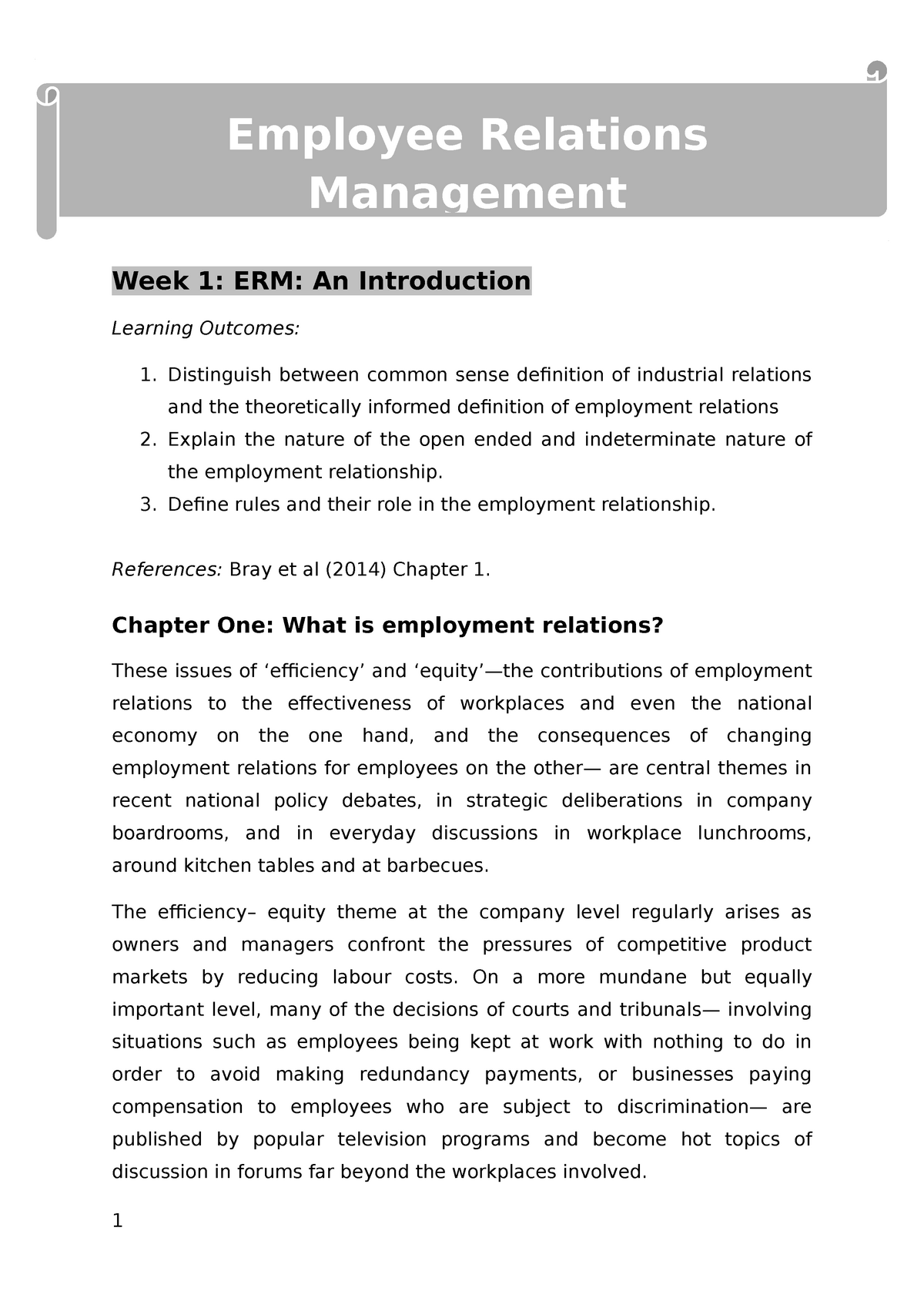 Kronisk Arbejdskraft romersk Employee Relations Management Textbook Summary - Week 1: ERM: An  Introduction Learning Outcomes: - StuDocu