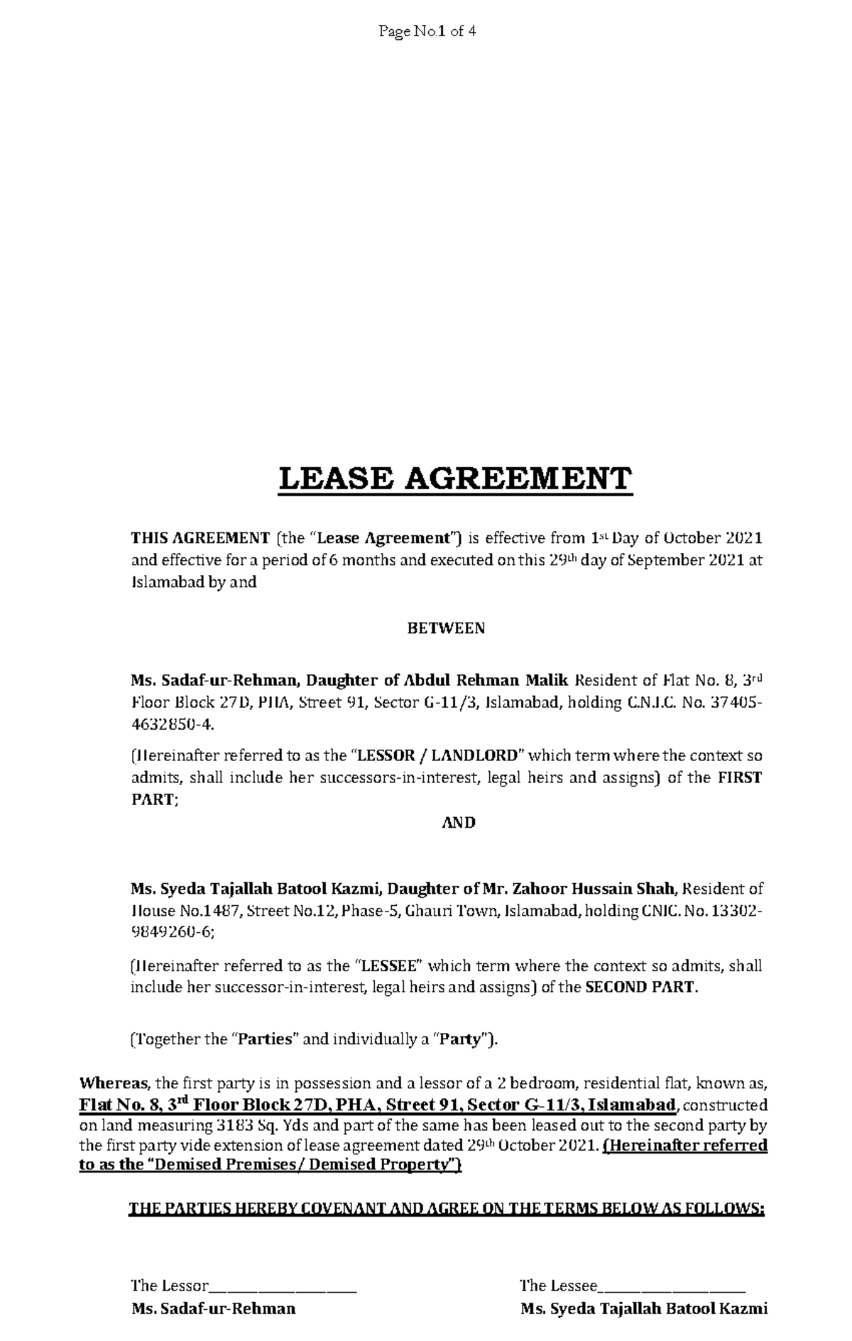 Lease Agreement Draft - The Lessor                         The Lessee