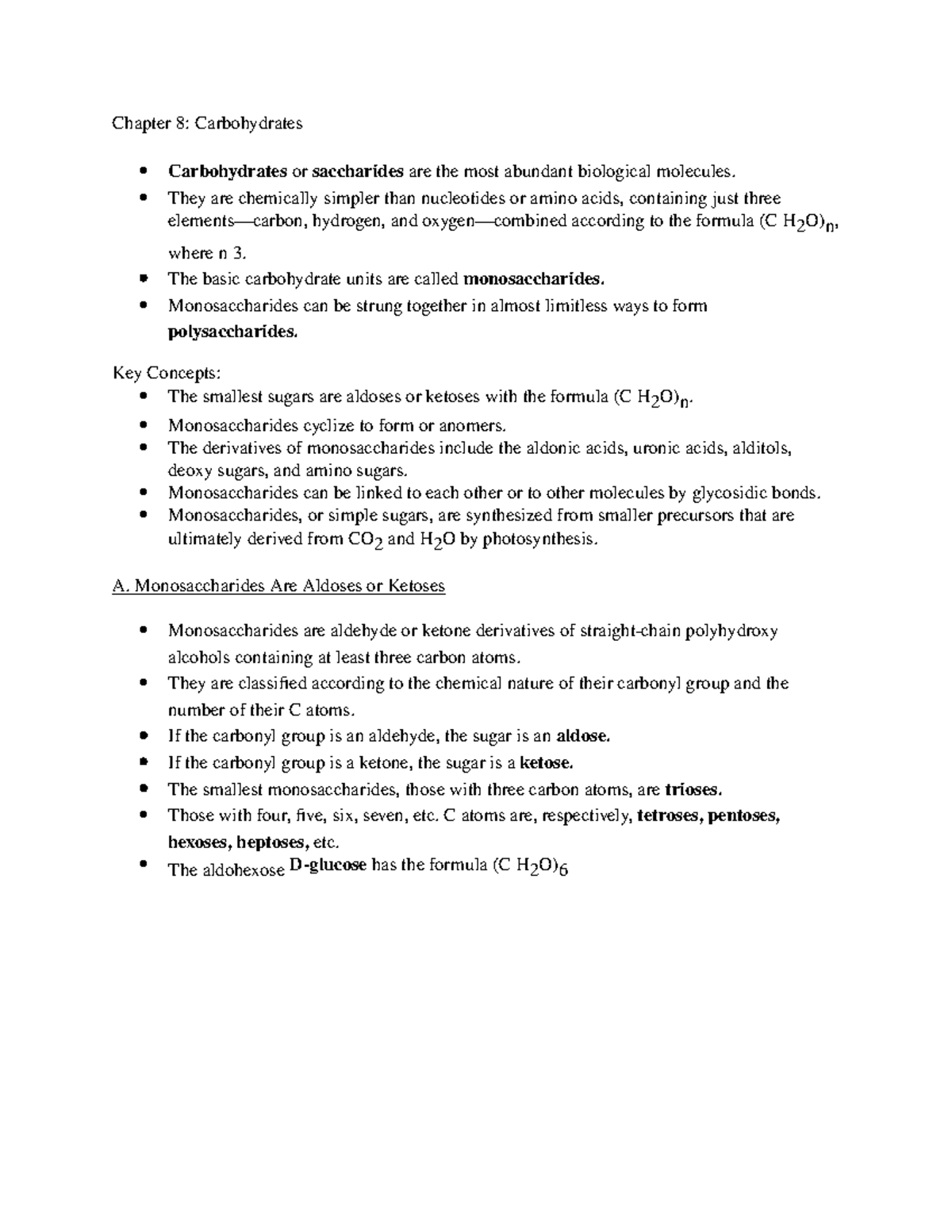 BMB 401 Chapter 8 Textbook Notes - Chapter 8: Carbohydrates ...