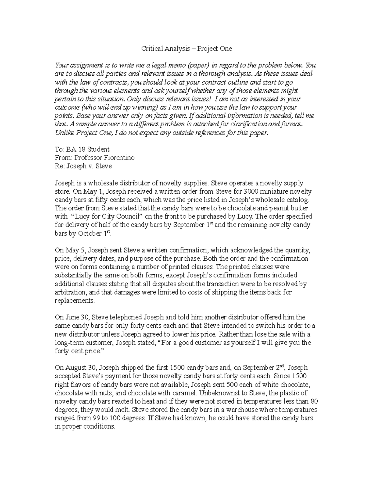 Business Law Project One - Critical Analysis – Project One Your ...