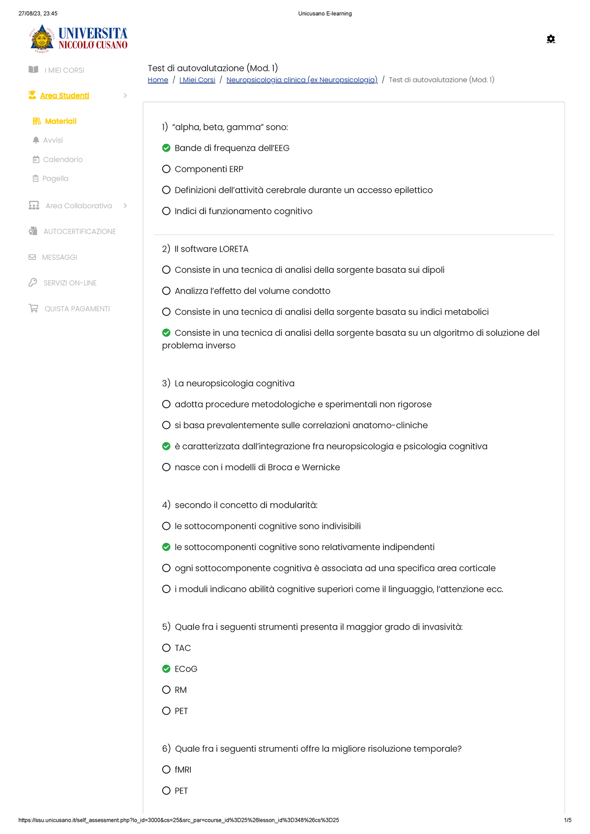 test con risposte per oss