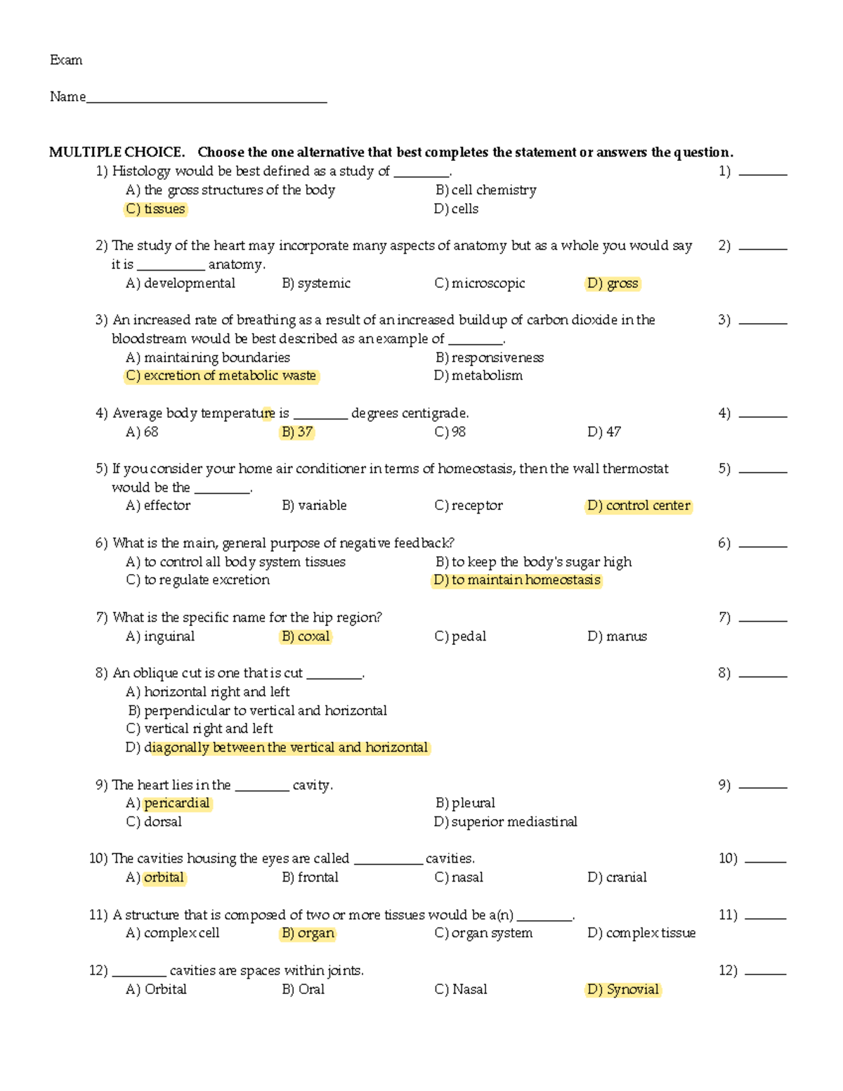 Exam 1 review - help study for exam - Exam Name ...