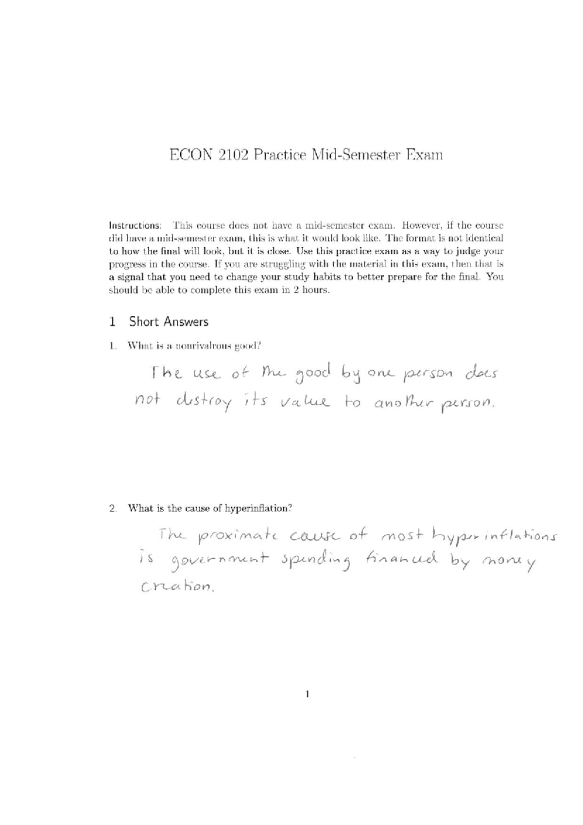 Practice Exam 2012, Questions And Answers - ECON 2102 Practice Mid ...