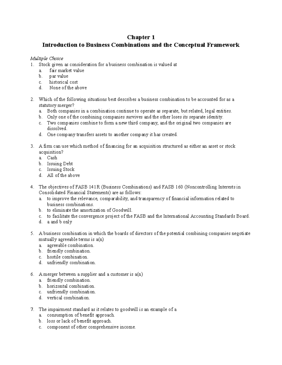 Business Combination Test Bank Accountancy - Chapter 1 Introduction To ...