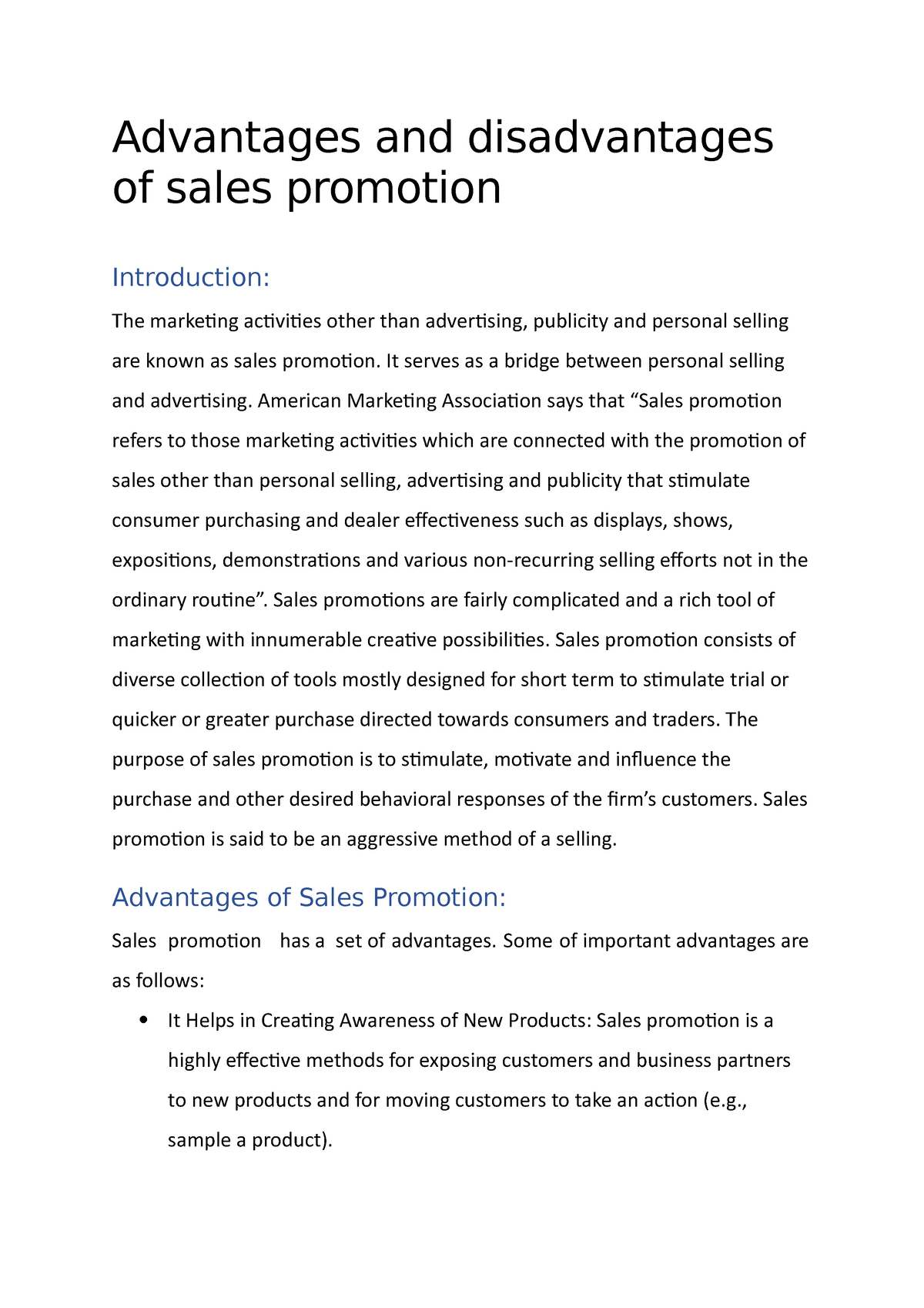 Advantages And Disadvantages Of Sales Promotion Advantages And 