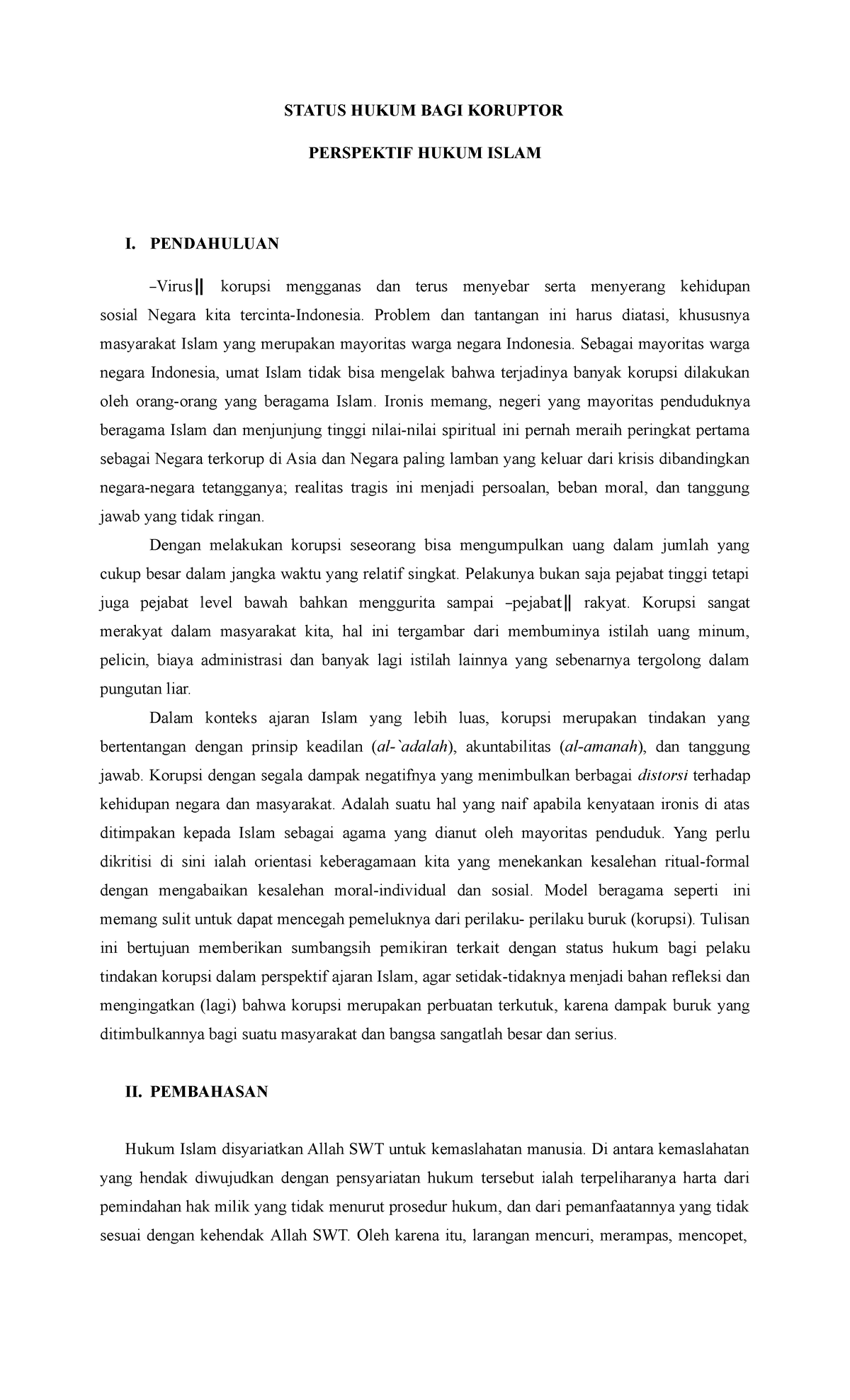 Status Hukum Bagi Koruptor Perpektif Hukum STATUS HUKUM BAGI KORUPTOR