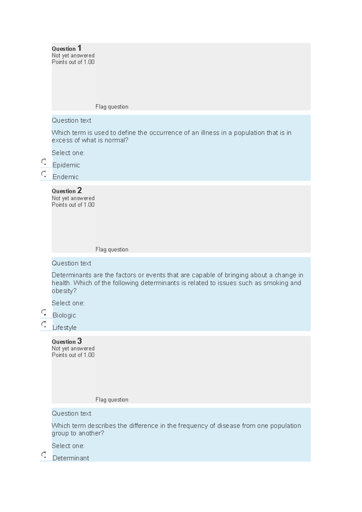 Test 2019, questions and answers - Question 1 Not yet answered Points ...