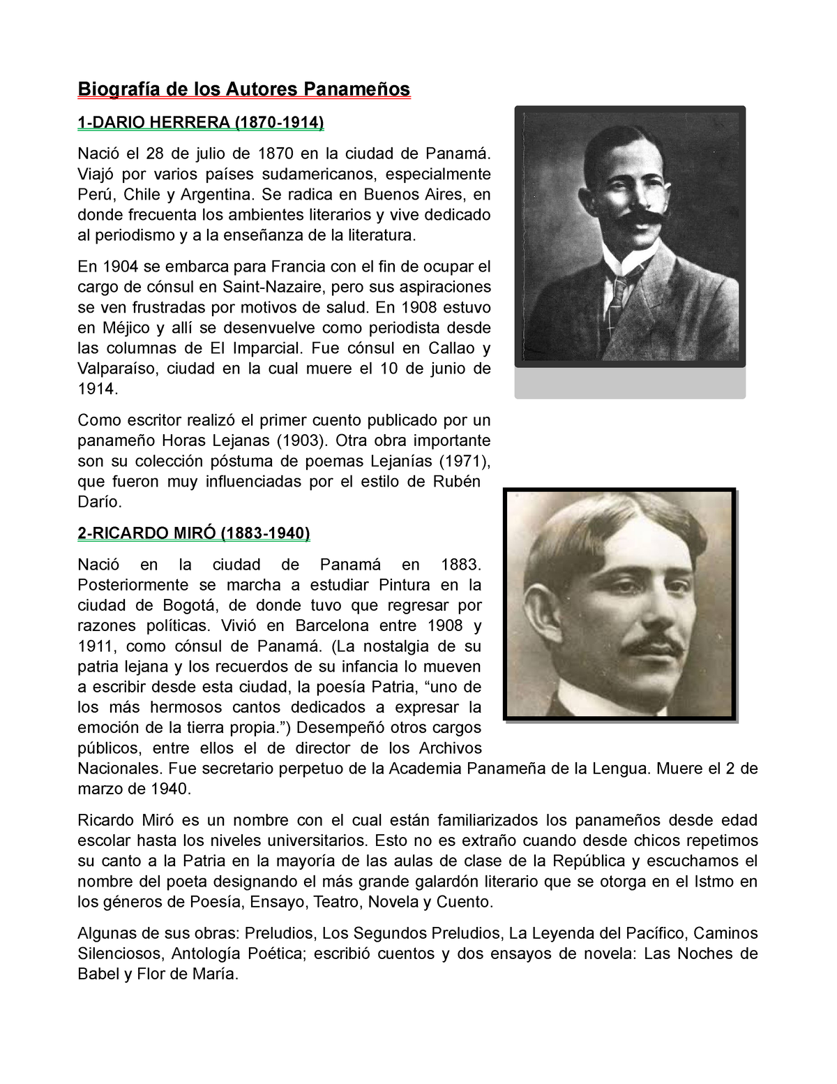 Biografía de los Autores Panameños - Biografía de los Autores Panameños  1-DARIO HERRERA (1870-1914) - Studocu