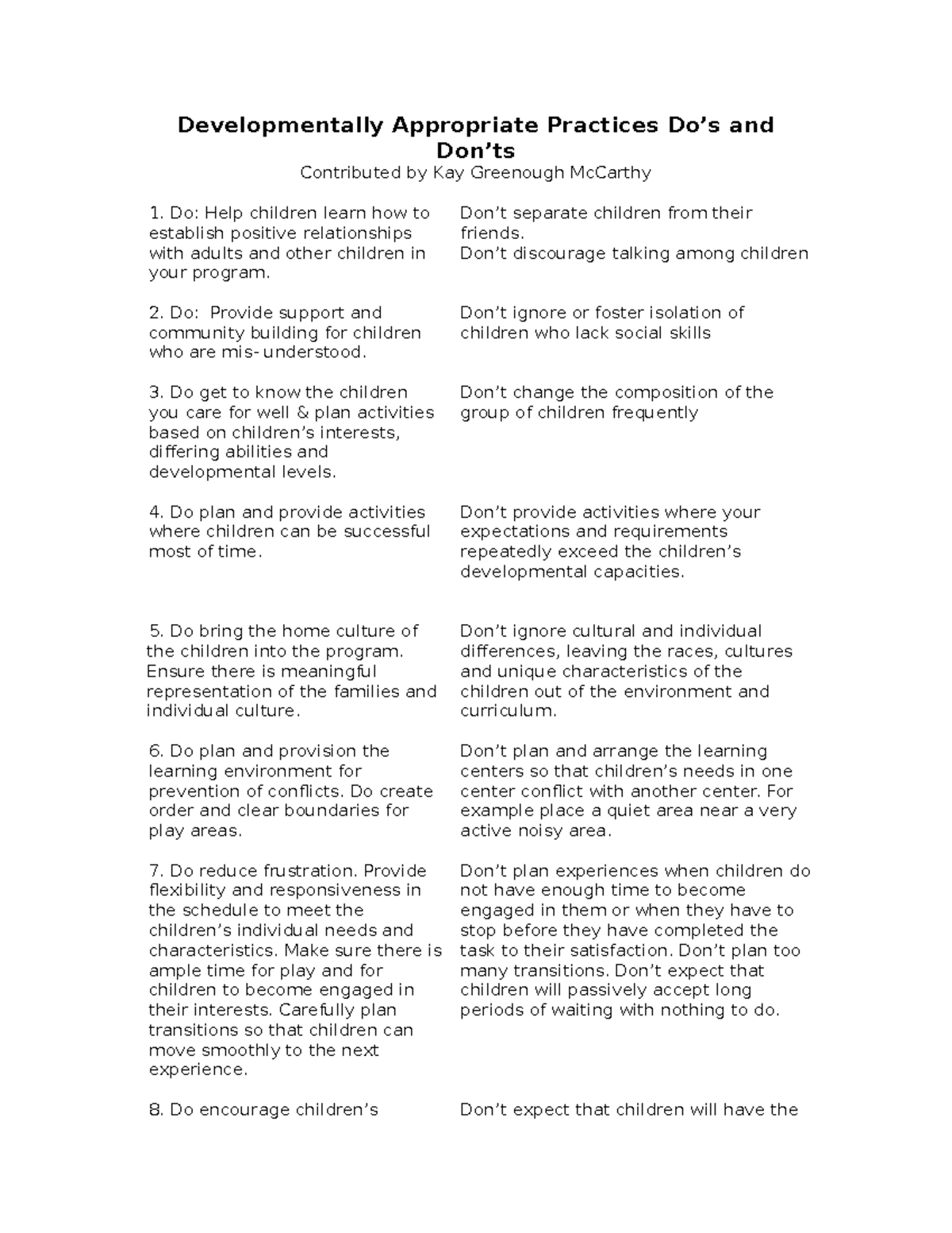 DAP Dos and Don'ts - Developmentally appropriate practice - ECD-101 ...