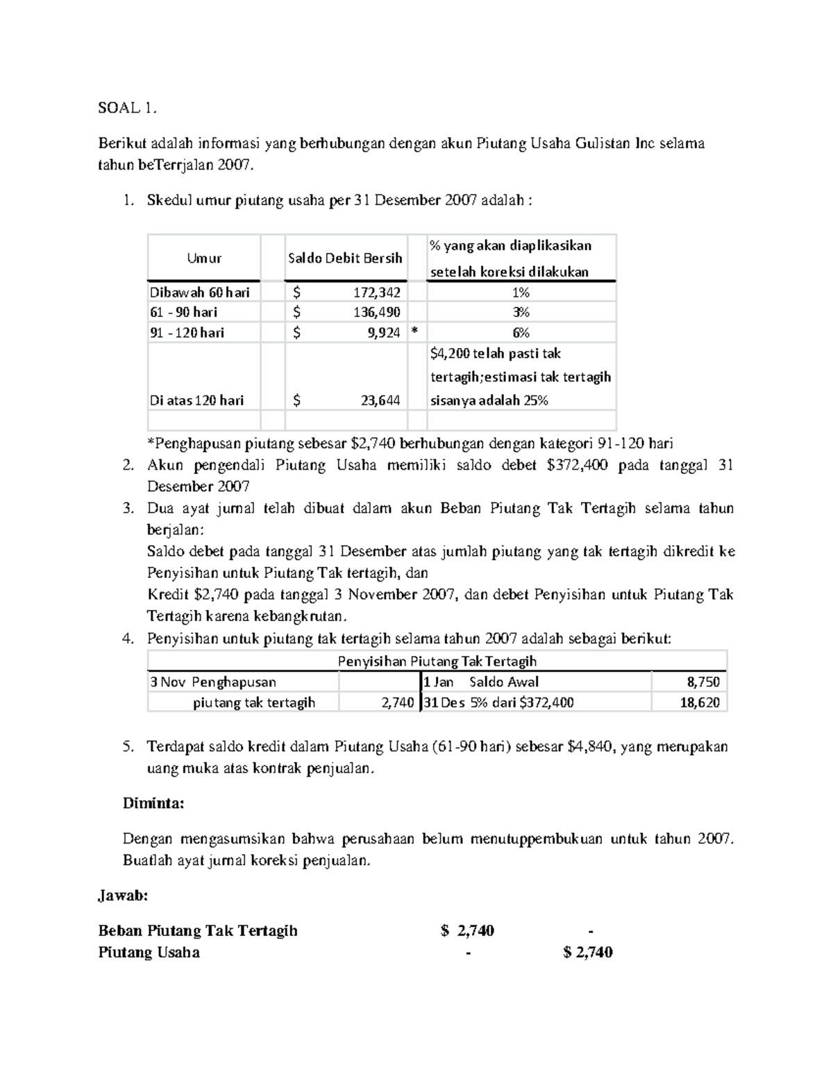 Contoh Soal Penghapusan Piutang | LEMBAR EDU