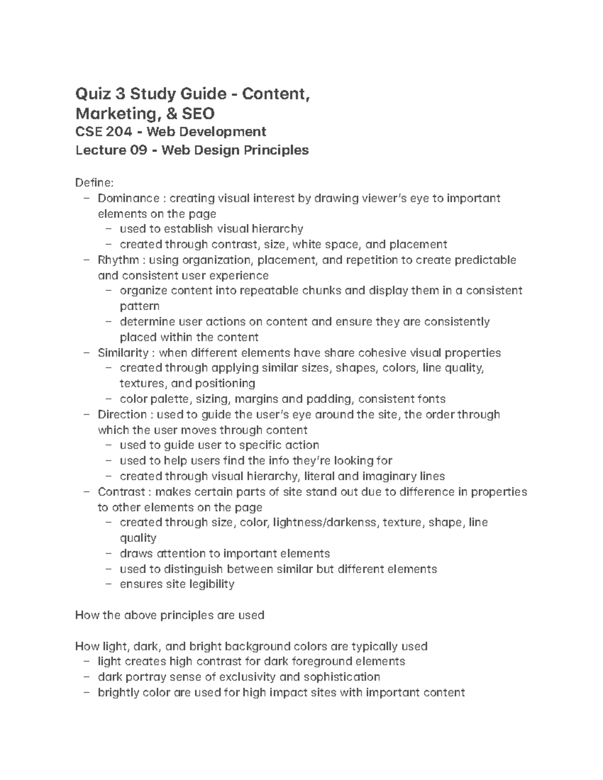 Quiz 3 Study Guide - Content ...