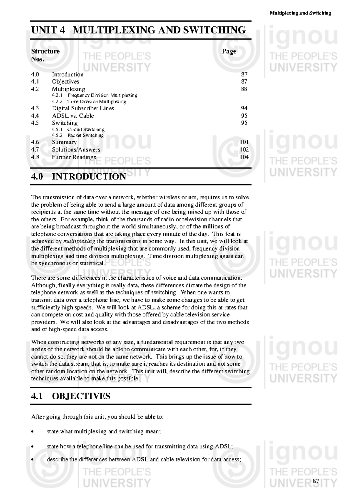 Network 8 - Its lecture notes - Multiplexing and Switching UNIT 4 ...