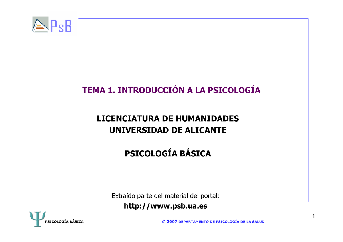 TEMA 1 Introduccion A LA Psicología - 1 - Studocu