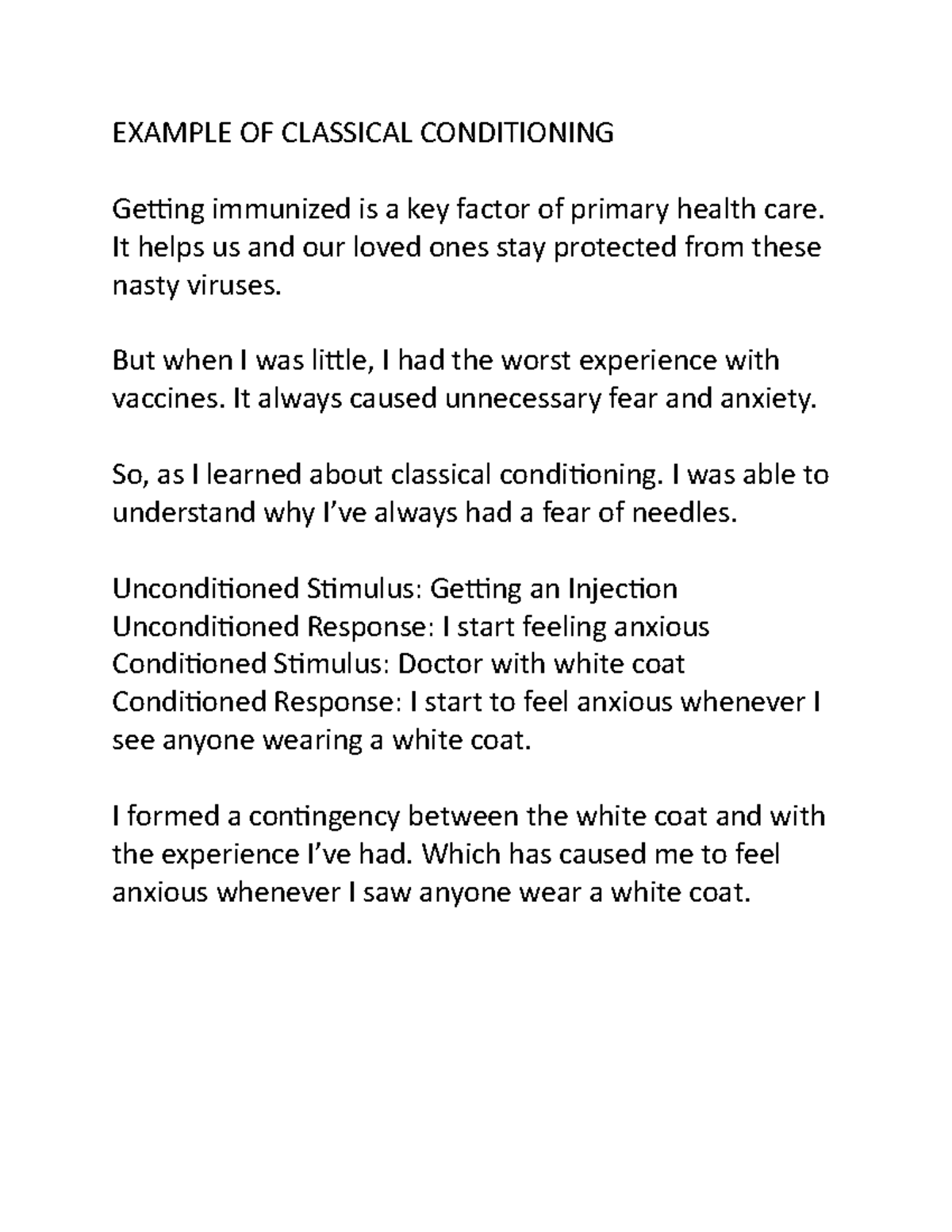 Example OF Classical Conditioning - EXAMPLE OF CLASSICAL CONDITIONING ...